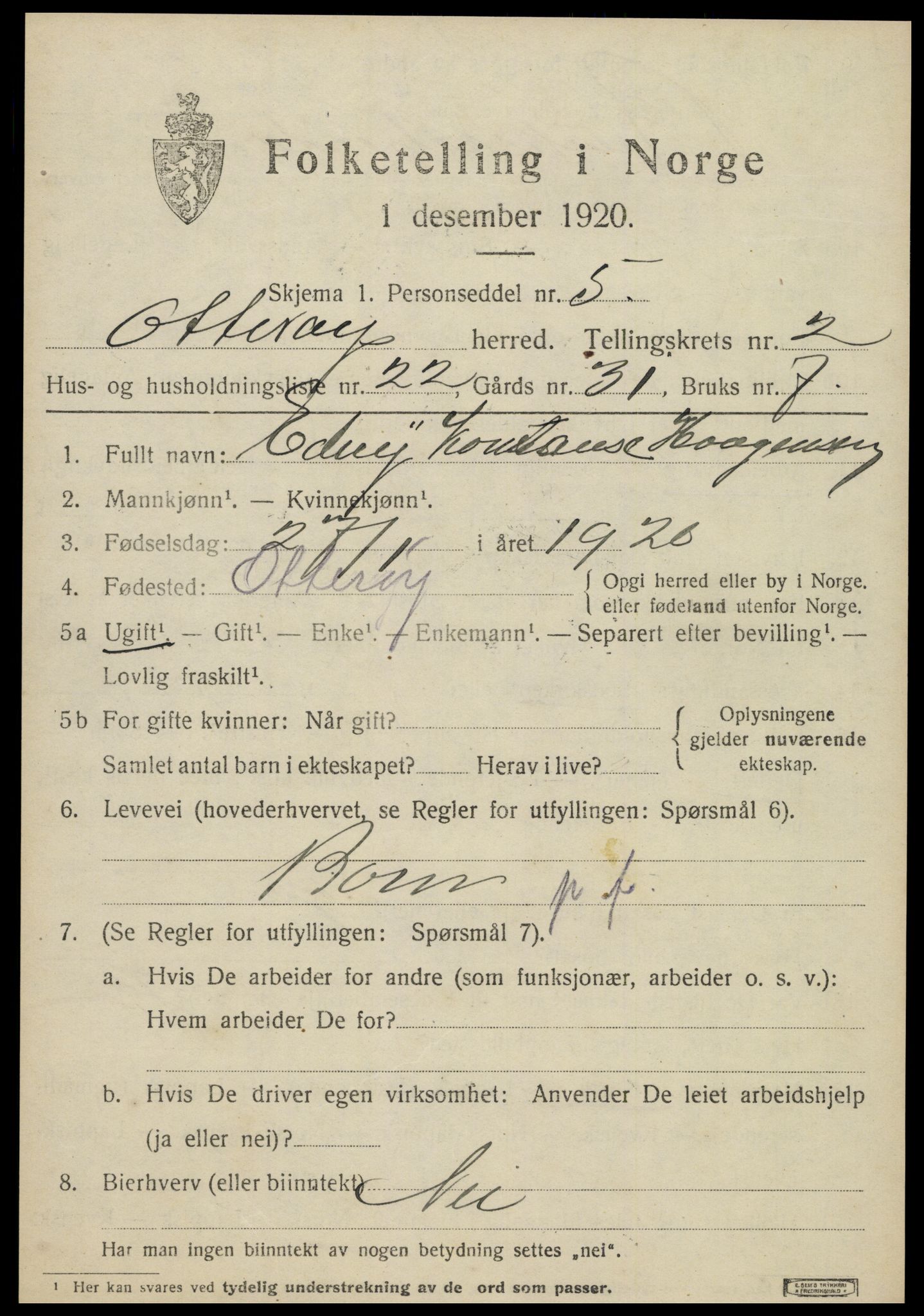 SAT, 1920 census for Otterøy, 1920, p. 1361