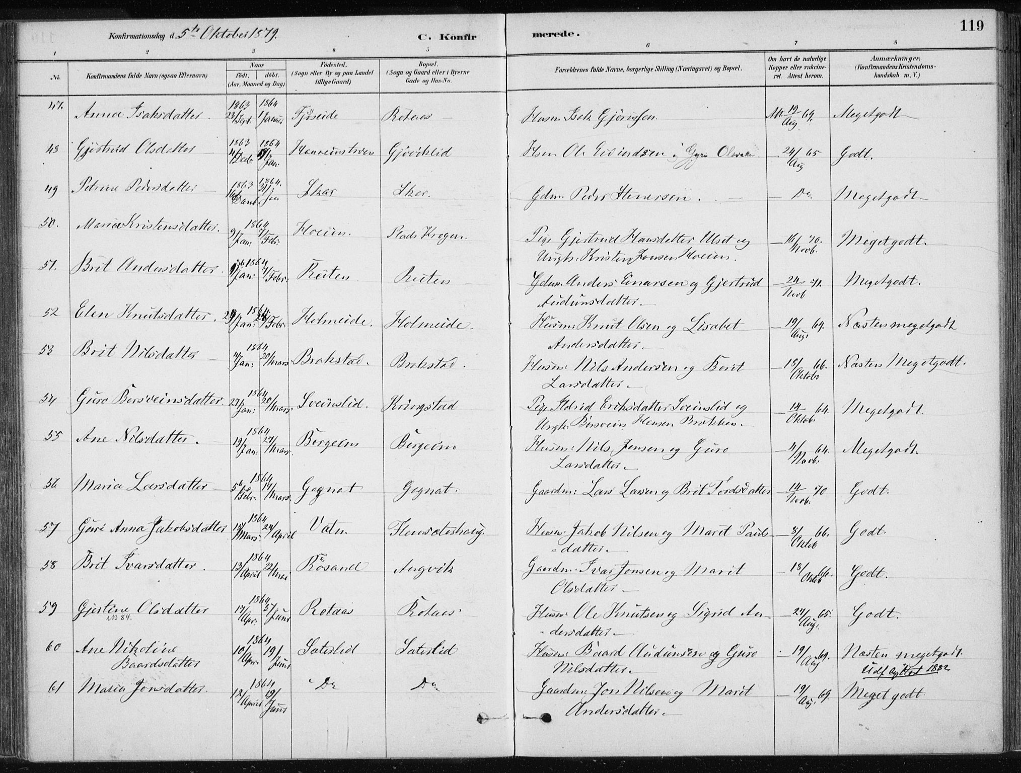 Ministerialprotokoller, klokkerbøker og fødselsregistre - Møre og Romsdal, AV/SAT-A-1454/586/L0987: Parish register (official) no. 586A13, 1879-1892, p. 119