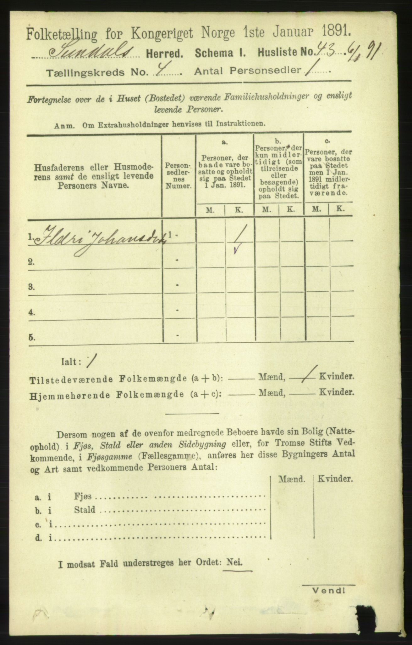 RA, 1891 census for 1563 Sunndal, 1891, p. 903