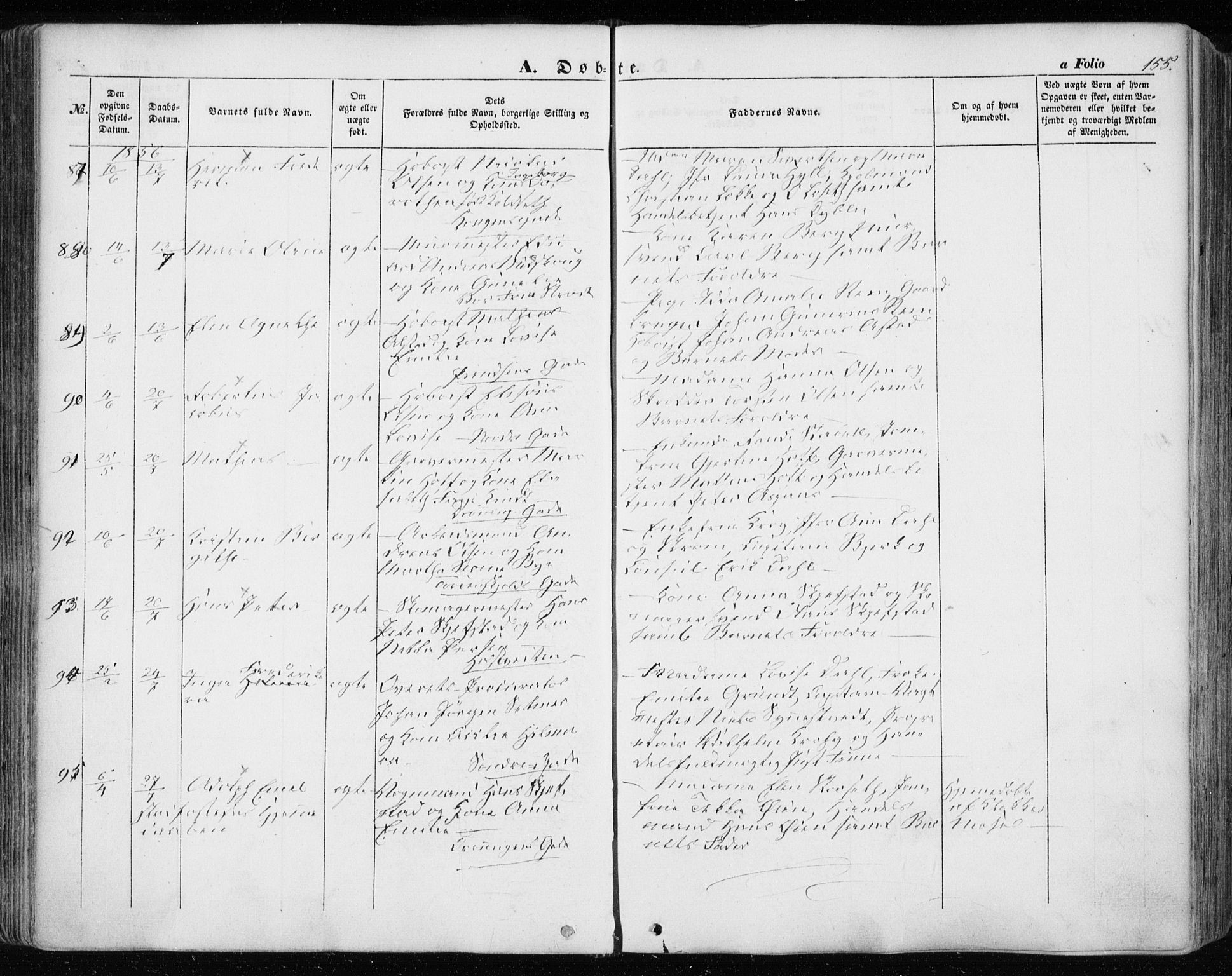 Ministerialprotokoller, klokkerbøker og fødselsregistre - Sør-Trøndelag, SAT/A-1456/601/L0051: Parish register (official) no. 601A19, 1848-1857, p. 155