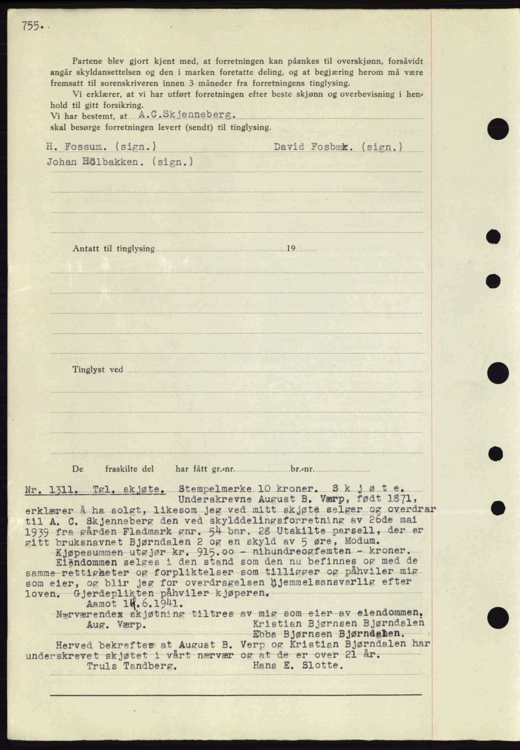 Eiker, Modum og Sigdal sorenskriveri, SAKO/A-123/G/Ga/Gab/L0043: Mortgage book no. A13, 1940-1941, Diary no: : 1311/1941