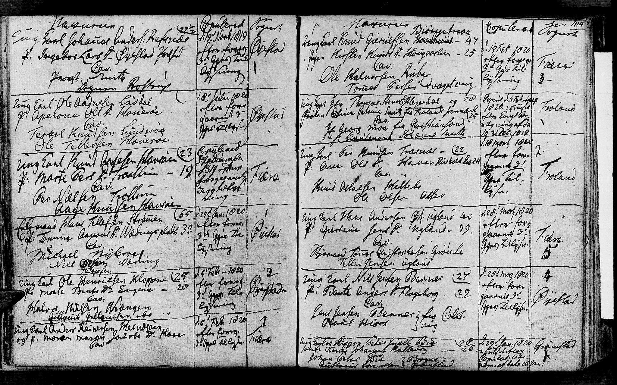 Øyestad sokneprestkontor, AV/SAK-1111-0049/F/Fa/L0011: Parish register (official) no. A 11, 1805-1824, p. 414