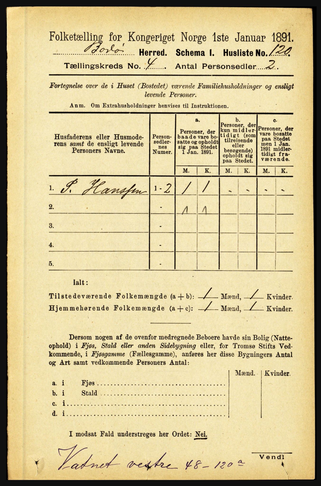 RA, 1891 census for 1843 Bodø, 1891, p. 2241