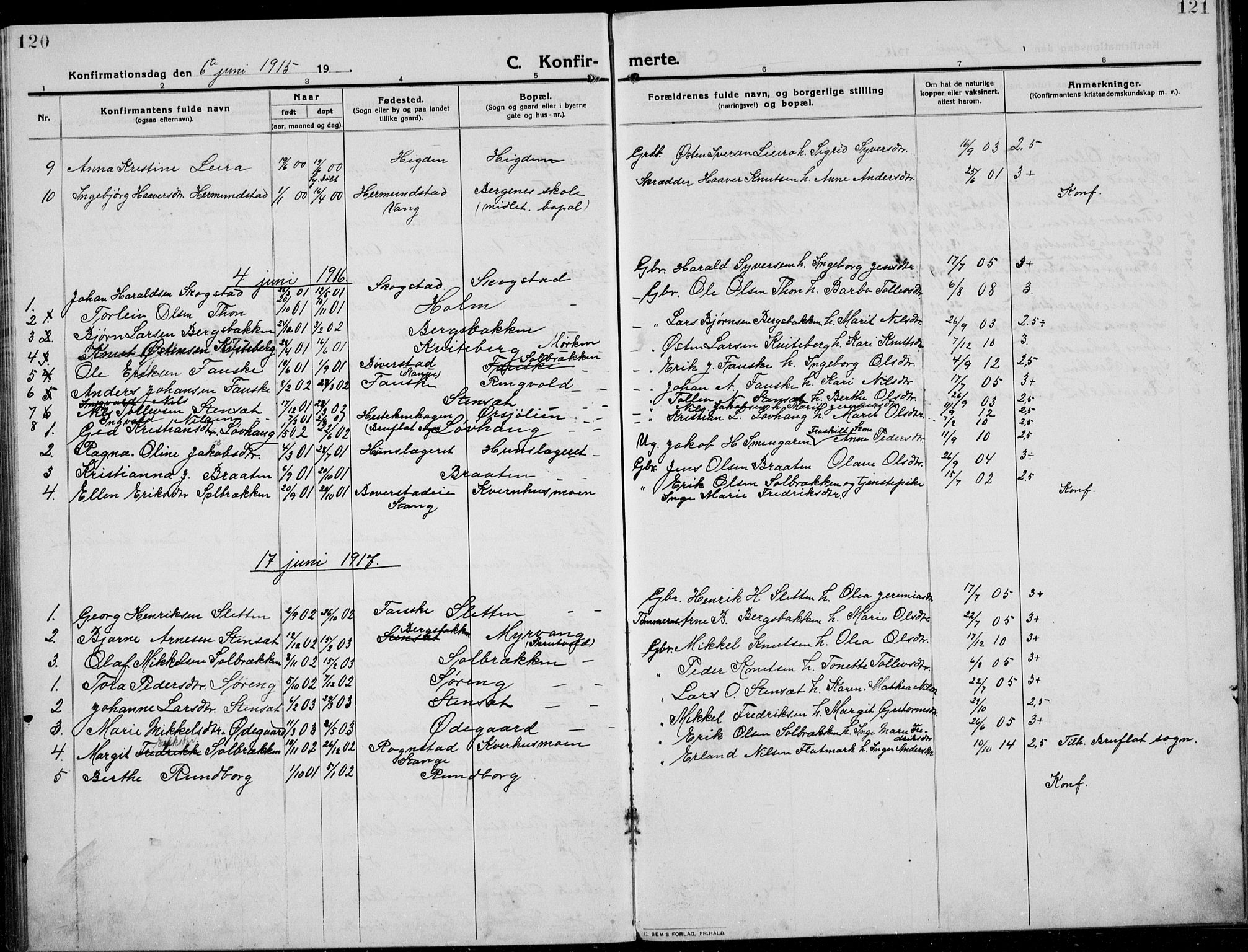 Etnedal prestekontor, SAH/PREST-130/H/Ha/Hab/Habb/L0002: Parish register (copy) no. II 2, 1912-1934, p. 120-121