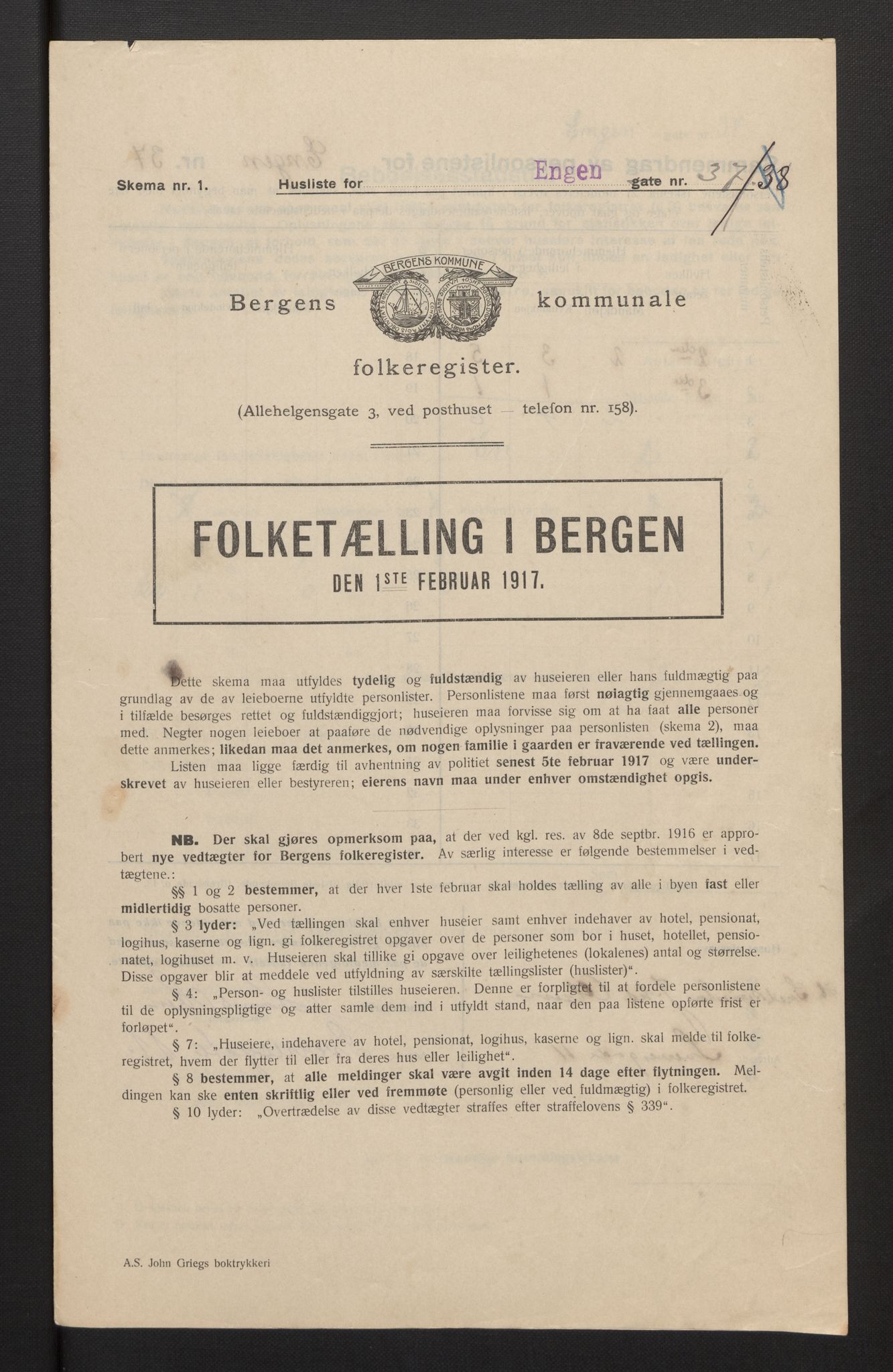 SAB, Municipal Census 1917 for Bergen, 1917, p. 6789