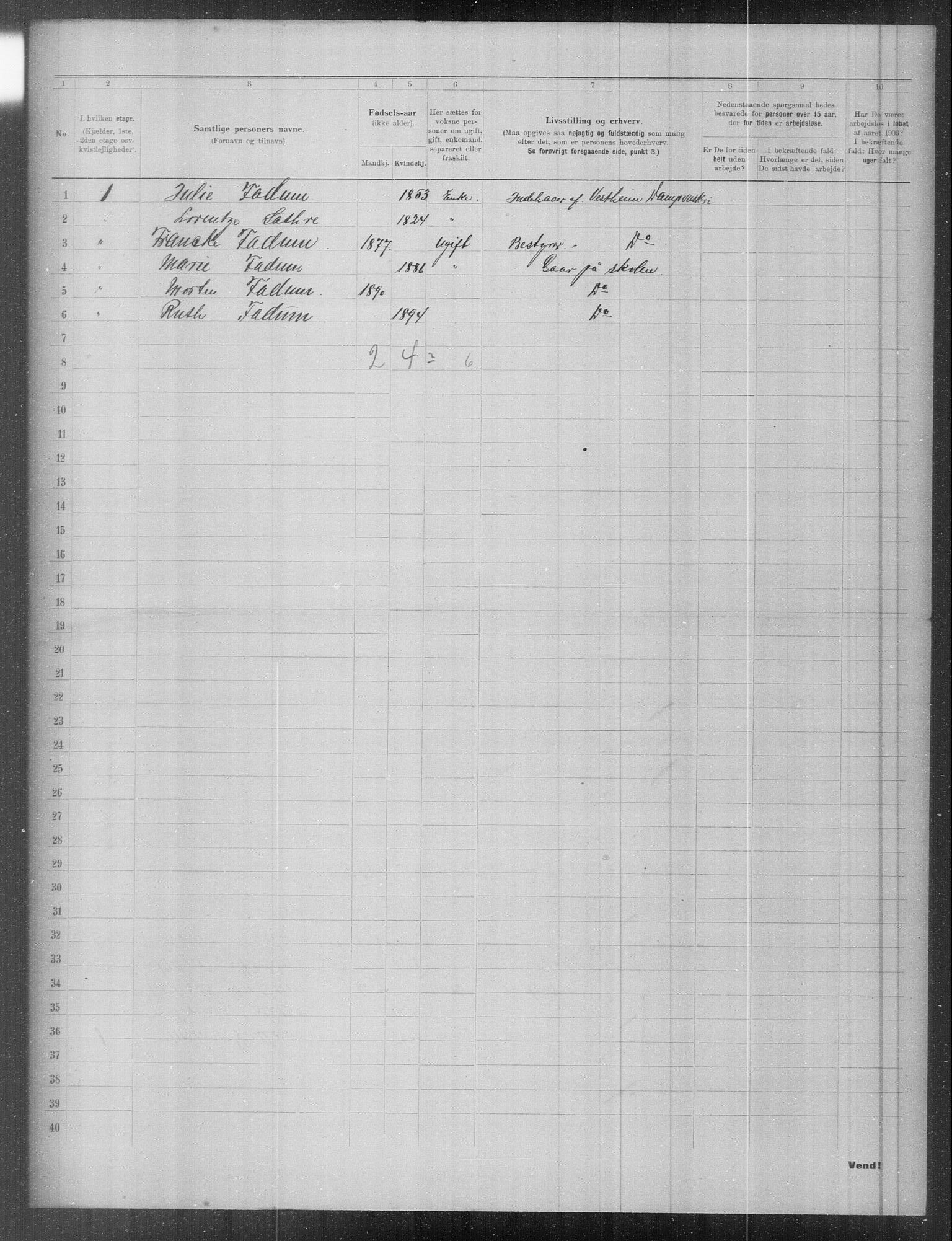 OBA, Municipal Census 1903 for Kristiania, 1903, p. 7232