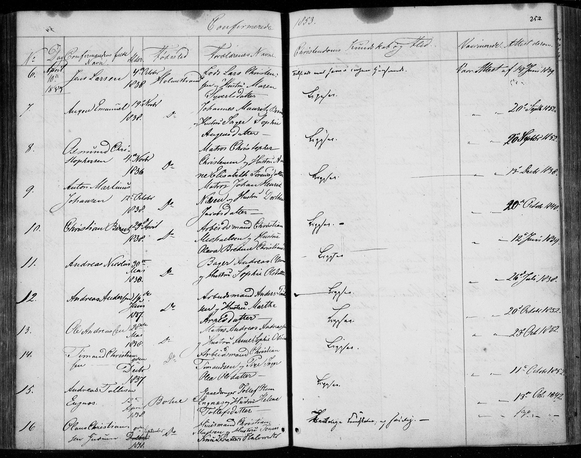 Holmestrand kirkebøker, AV/SAKO-A-346/F/Fa/L0002: Parish register (official) no. 2, 1840-1866, p. 252