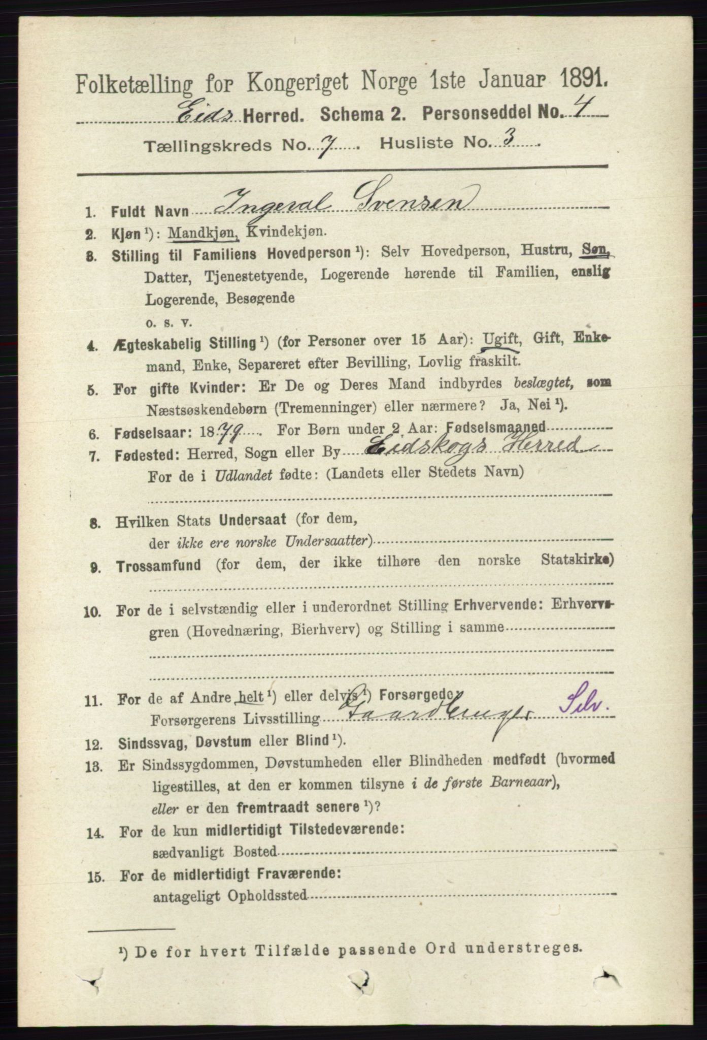 RA, 1891 census for 0420 Eidskog, 1891, p. 3694