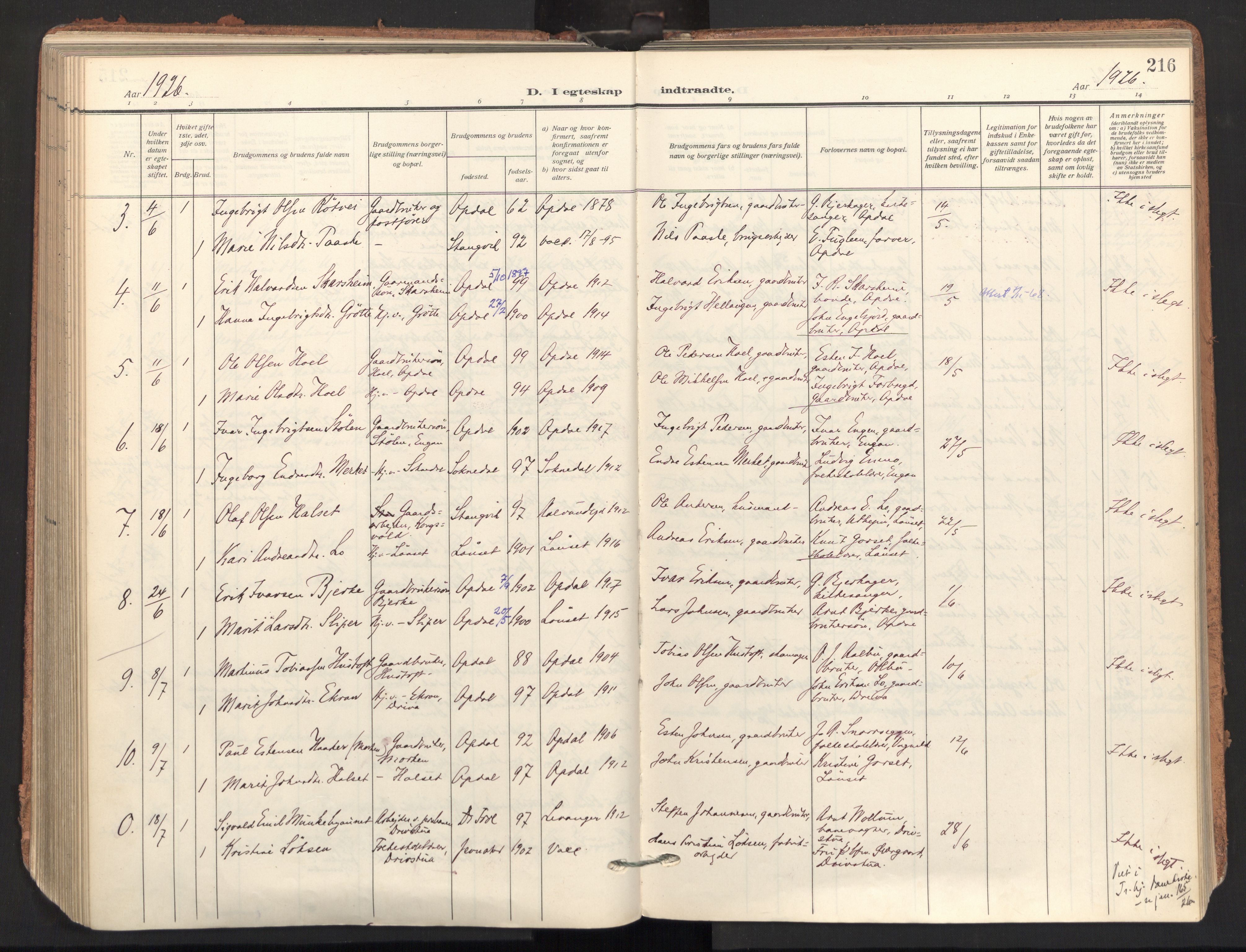 Ministerialprotokoller, klokkerbøker og fødselsregistre - Sør-Trøndelag, AV/SAT-A-1456/678/L0909: Parish register (official) no. 678A17, 1912-1930, p. 216