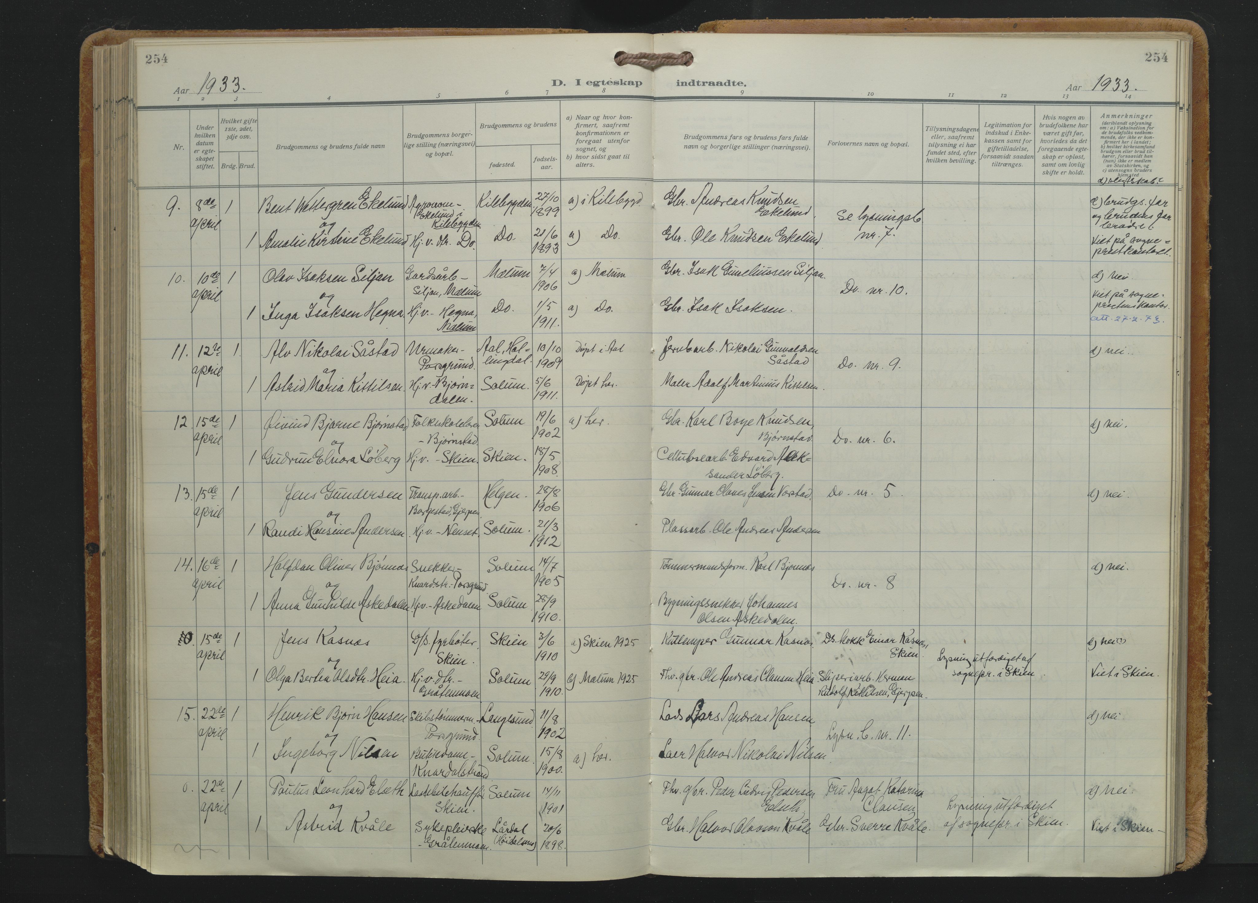 Solum kirkebøker, AV/SAKO-A-306/F/Fa/L0013: Parish register (official) no. I 13, 1923-1936, p. 254