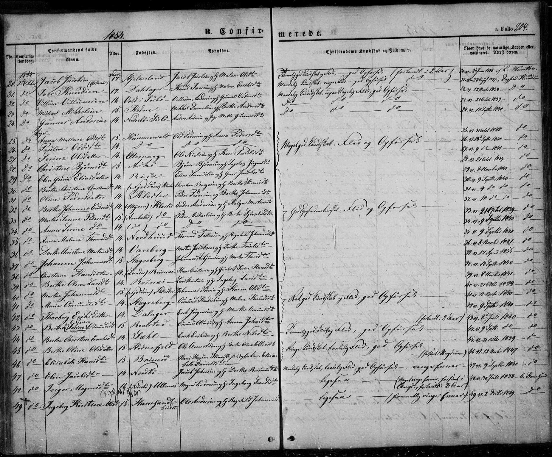 Rennesøy sokneprestkontor, SAST/A -101827/H/Ha/Haa/L0005: Parish register (official) no. A 5, 1838-1859, p. 204