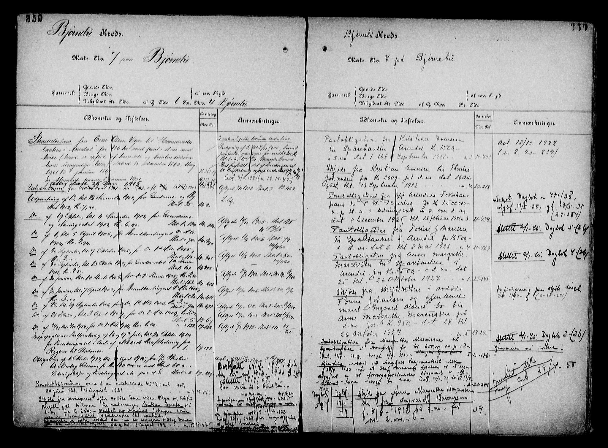 Arendal byfogd, AV/SAK-1222-0001/G/Ga/L0015: Mortgage register no. 13, 1860-1960, p. 359