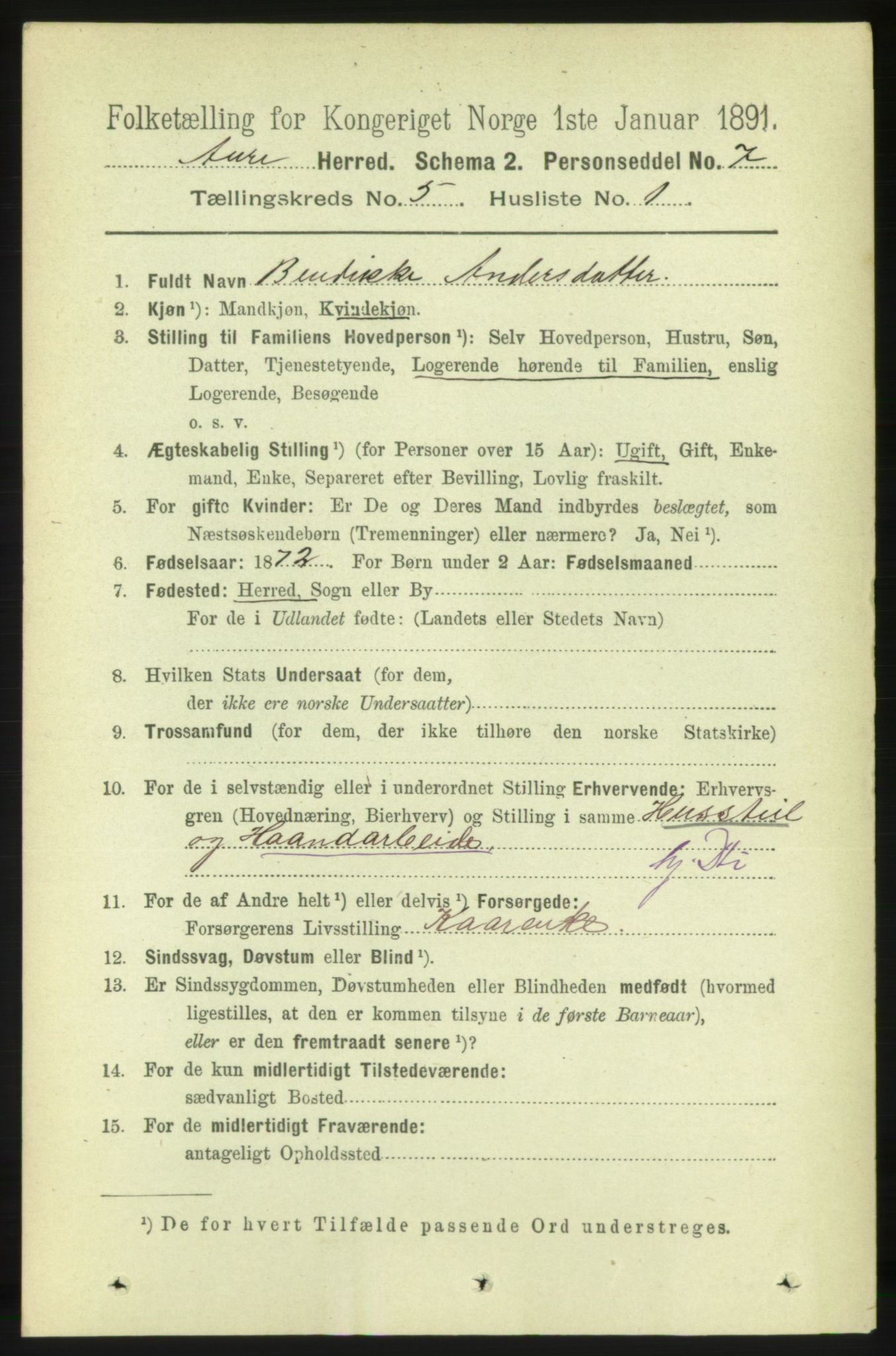 RA, 1891 census for 1569 Aure, 1891, p. 2715