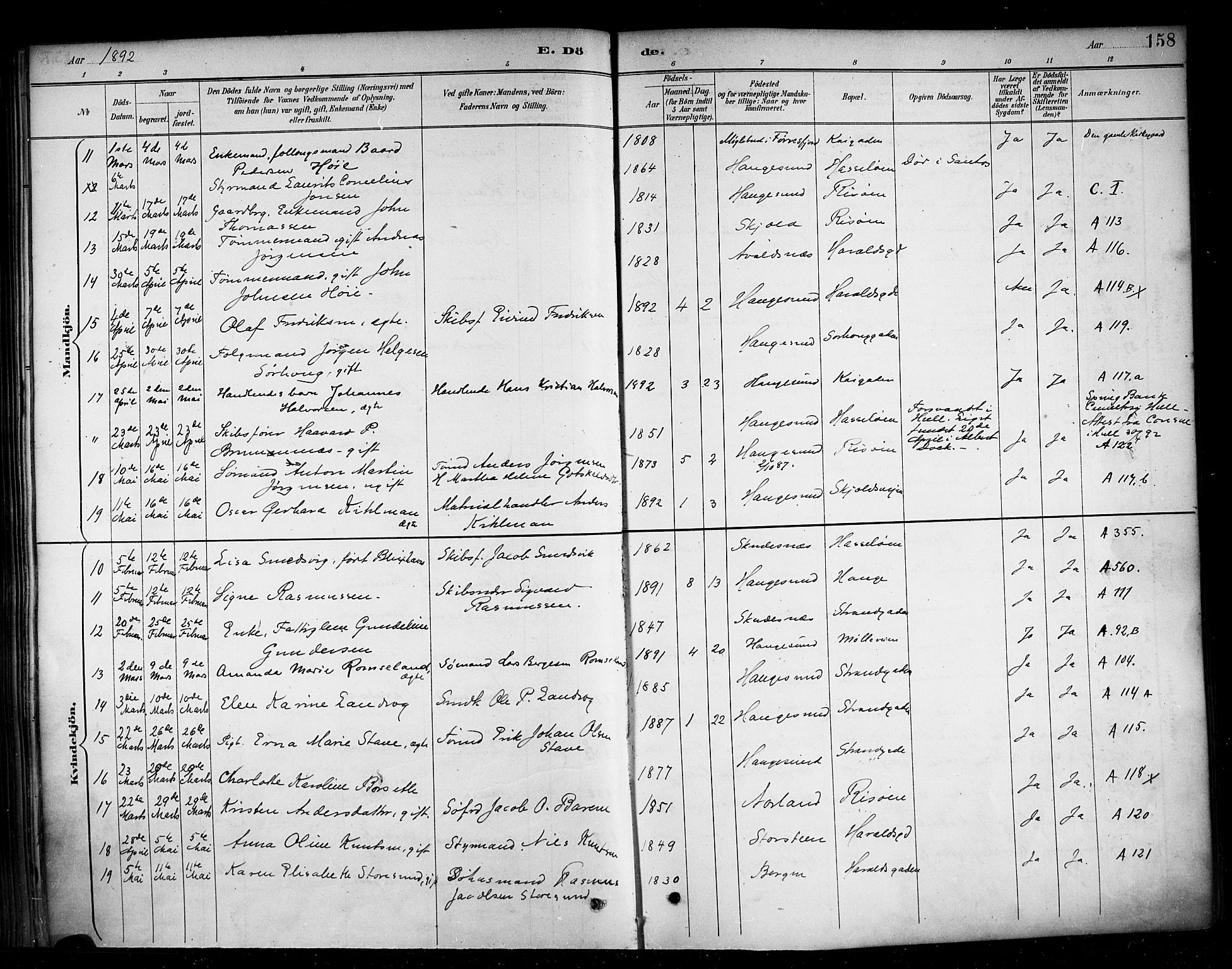 Haugesund sokneprestkontor, AV/SAST-A -101863/H/Ha/Haa/L0005: Parish register (official) no. A 5, 1891-1903, p. 158