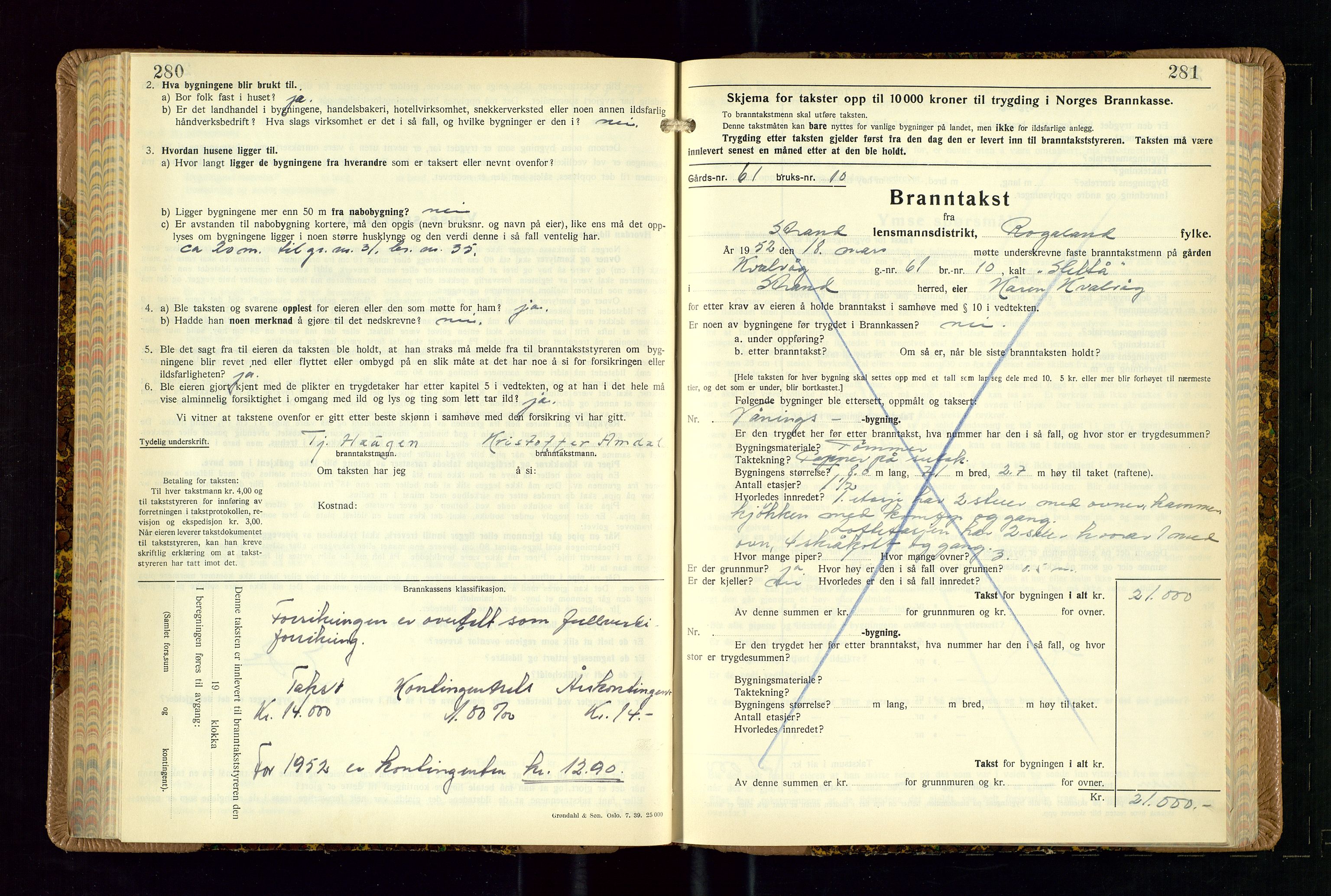 Strand og Forsand lensmannskontor, AV/SAST-A-100451/Gob/L0002: Branntakstprotokoll, 1942-1953, p. 280-281