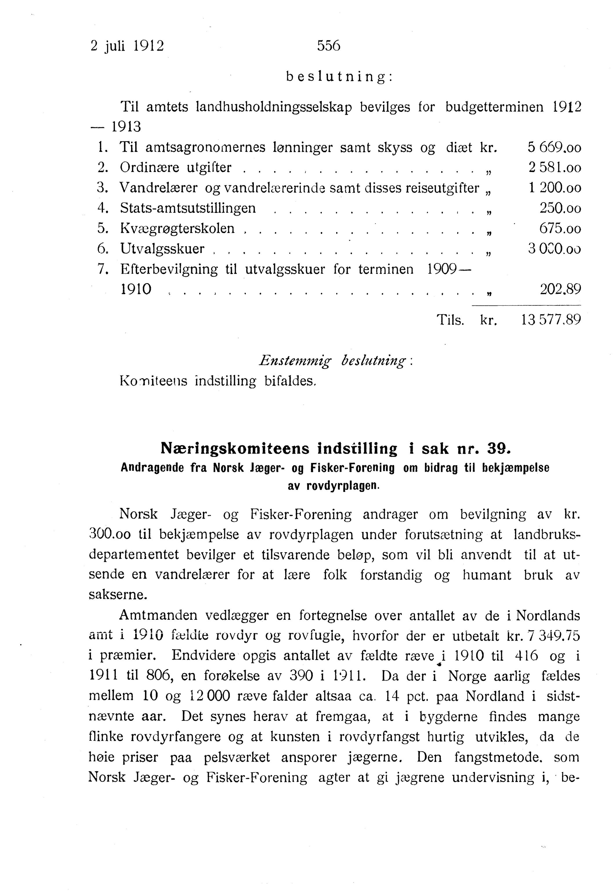 Nordland Fylkeskommune. Fylkestinget, AIN/NFK-17/176/A/Ac/L0035: Fylkestingsforhandlinger 1912, 1912