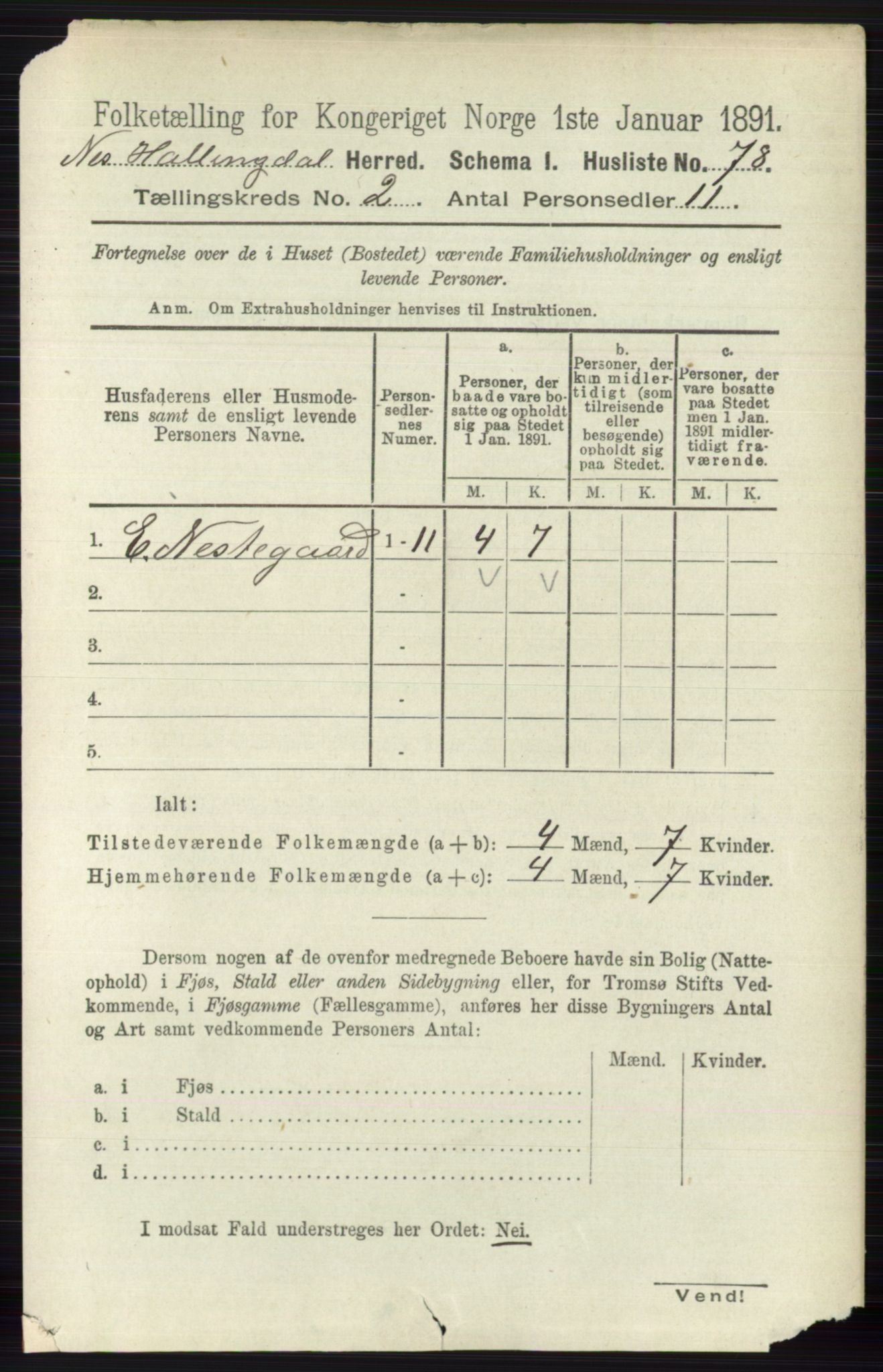 RA, 1891 census for 0616 Nes, 1891, p. 988