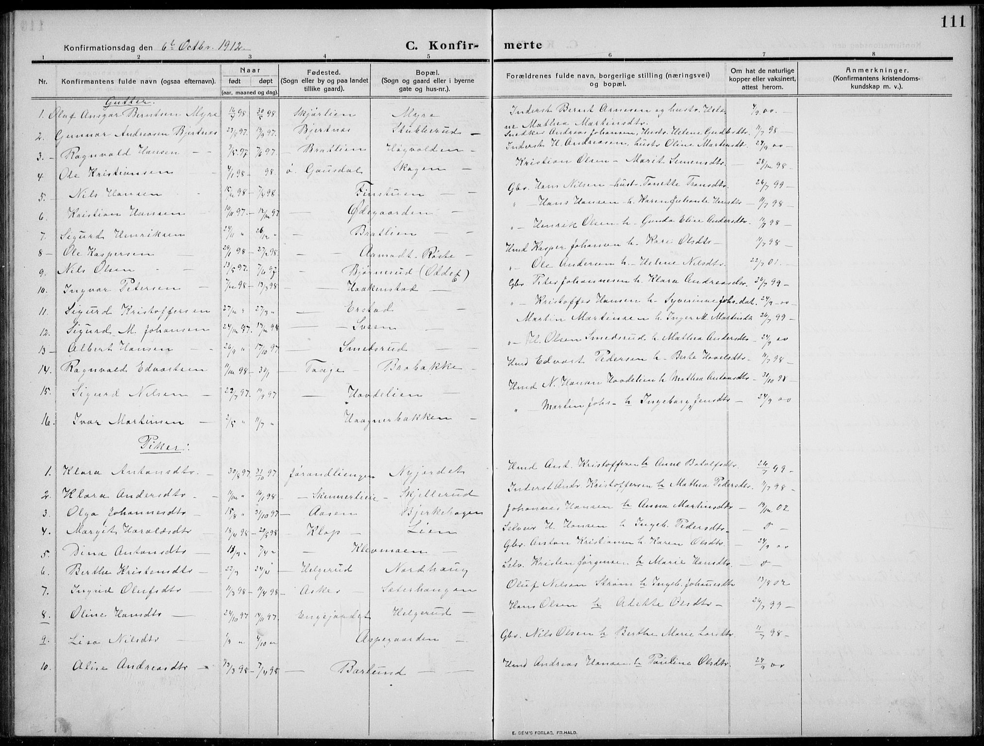 Nordre Land prestekontor, AV/SAH-PREST-124/H/Ha/Hab/L0002: Parish register (copy) no. 2, 1909-1934, p. 111