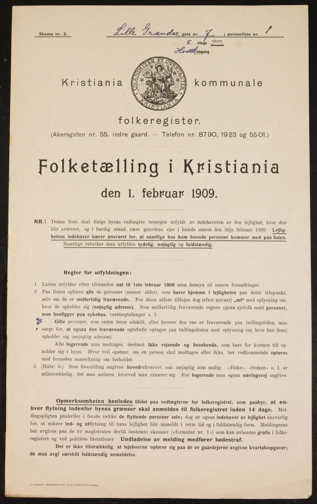 OBA, Municipal Census 1909 for Kristiania, 1909, p. 52526