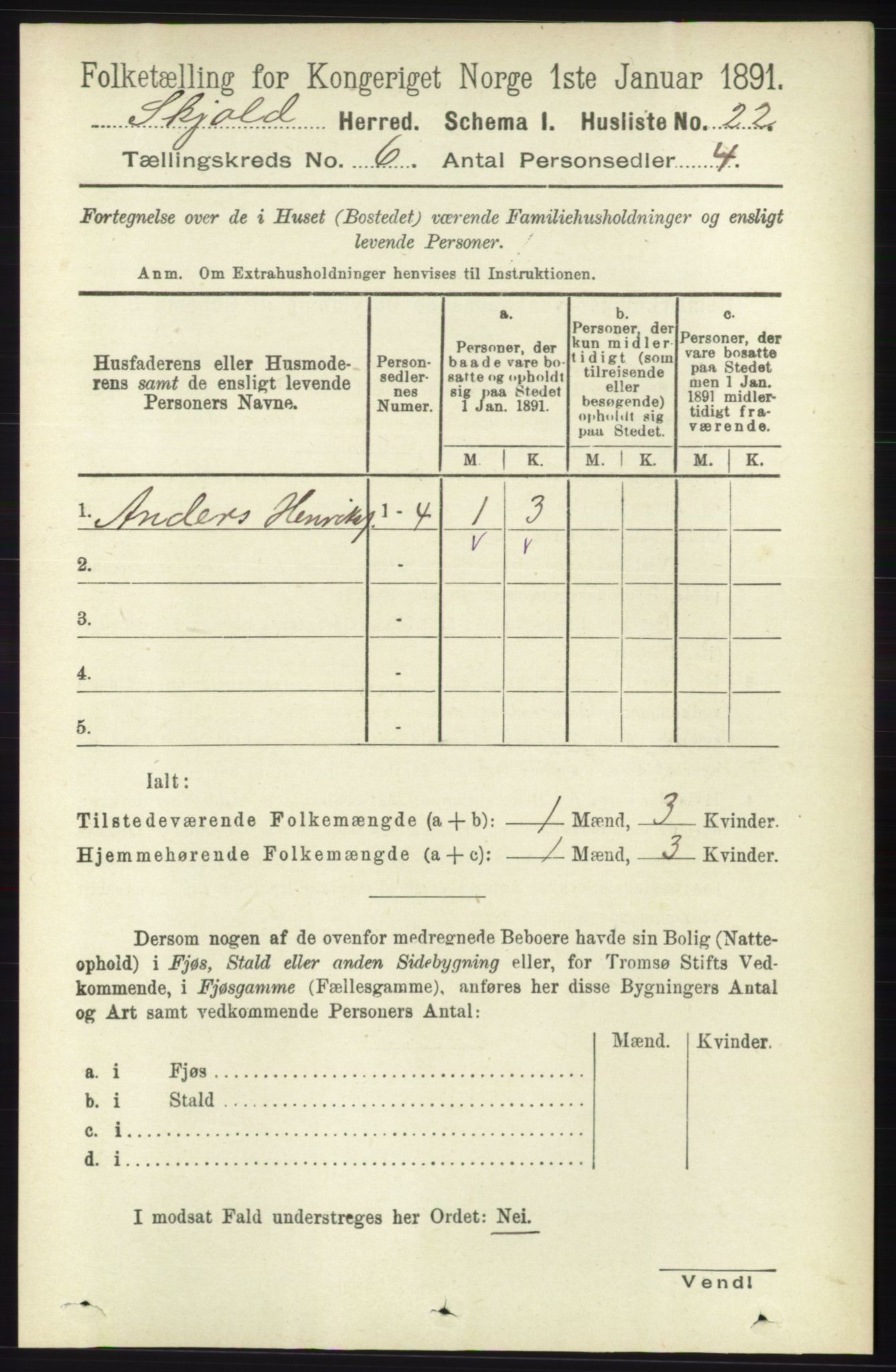 RA, 1891 census for 1154 Skjold, 1891, p. 971