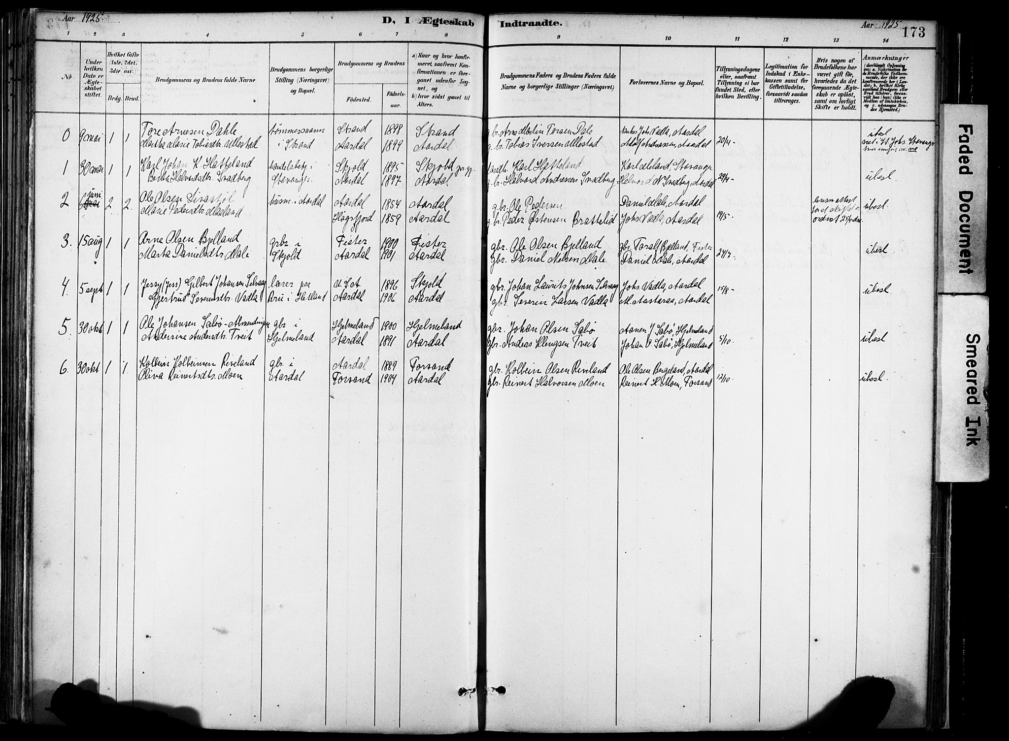 Hjelmeland sokneprestkontor, AV/SAST-A-101843/02/A/L0001: Parish register (official) no. A 16, 1887-1926, p. 173