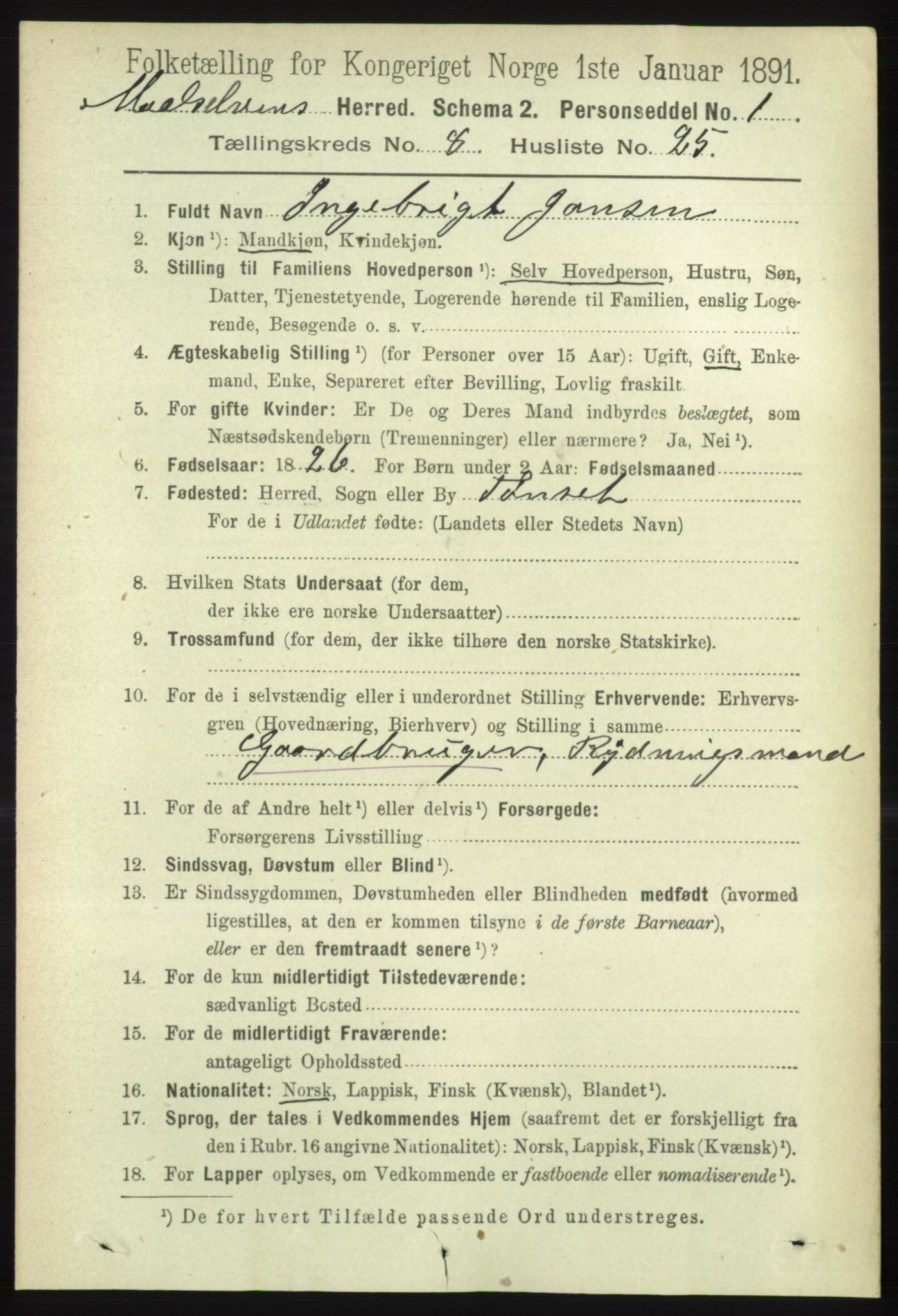 RA, 1891 census for 1924 Målselv, 1891, p. 2696