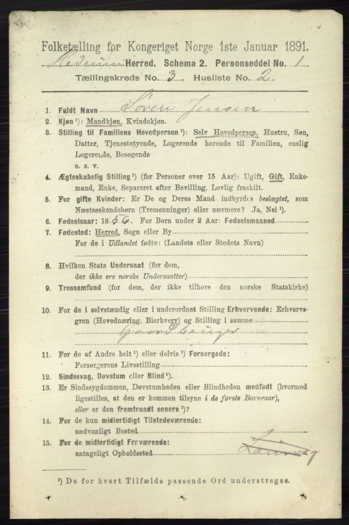 RA, 1891 census for 0727 Hedrum, 1891, p. 986