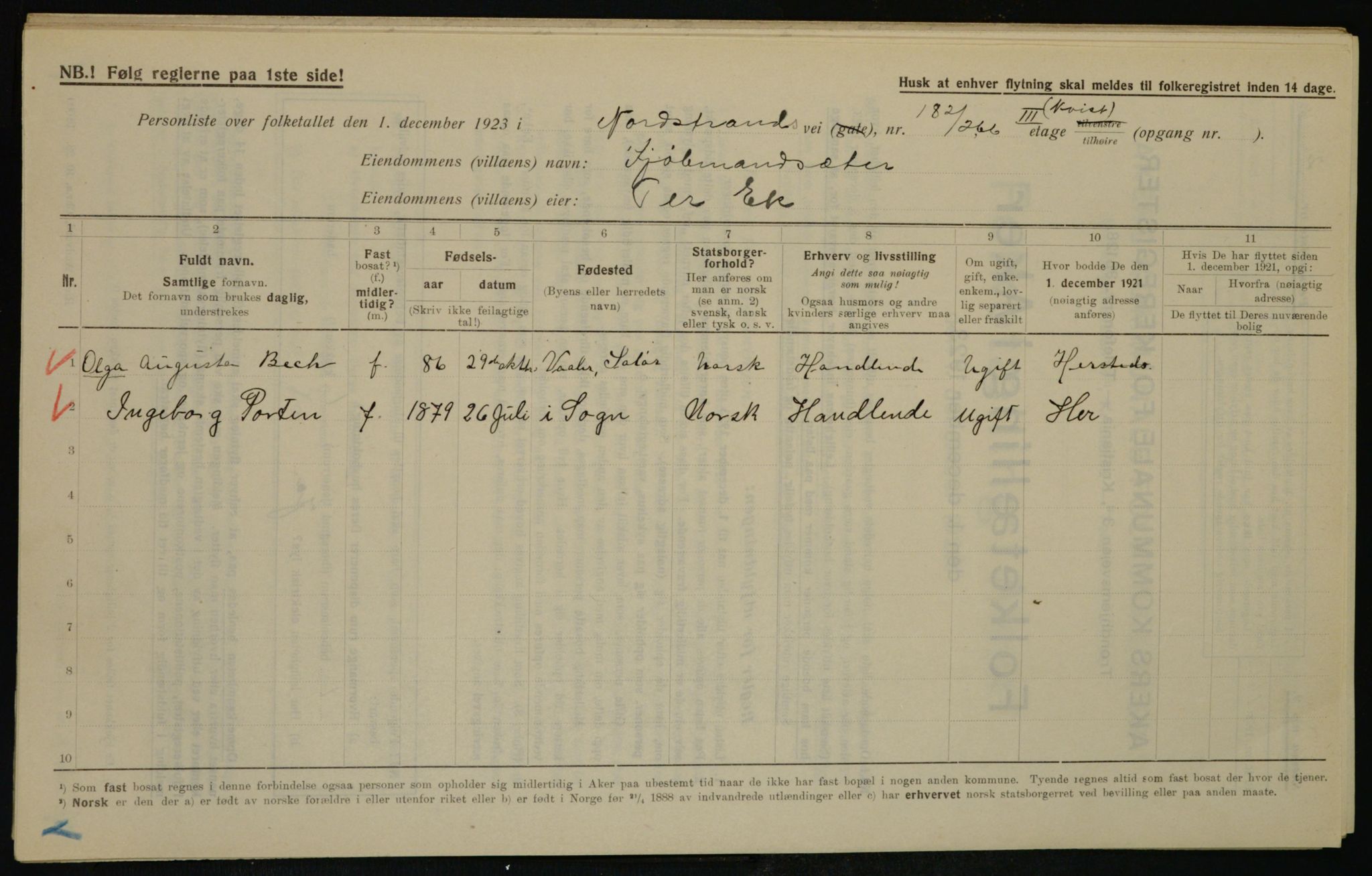 , Municipal Census 1923 for Aker, 1923, p. 45793