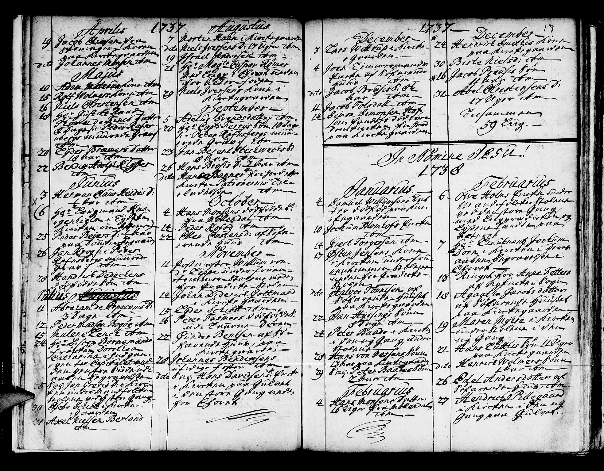 Domkirken sokneprestembete, SAB/A-74801/H/Haa/L0008: Parish register (official) no. A 8, 1725-1775, p. 17