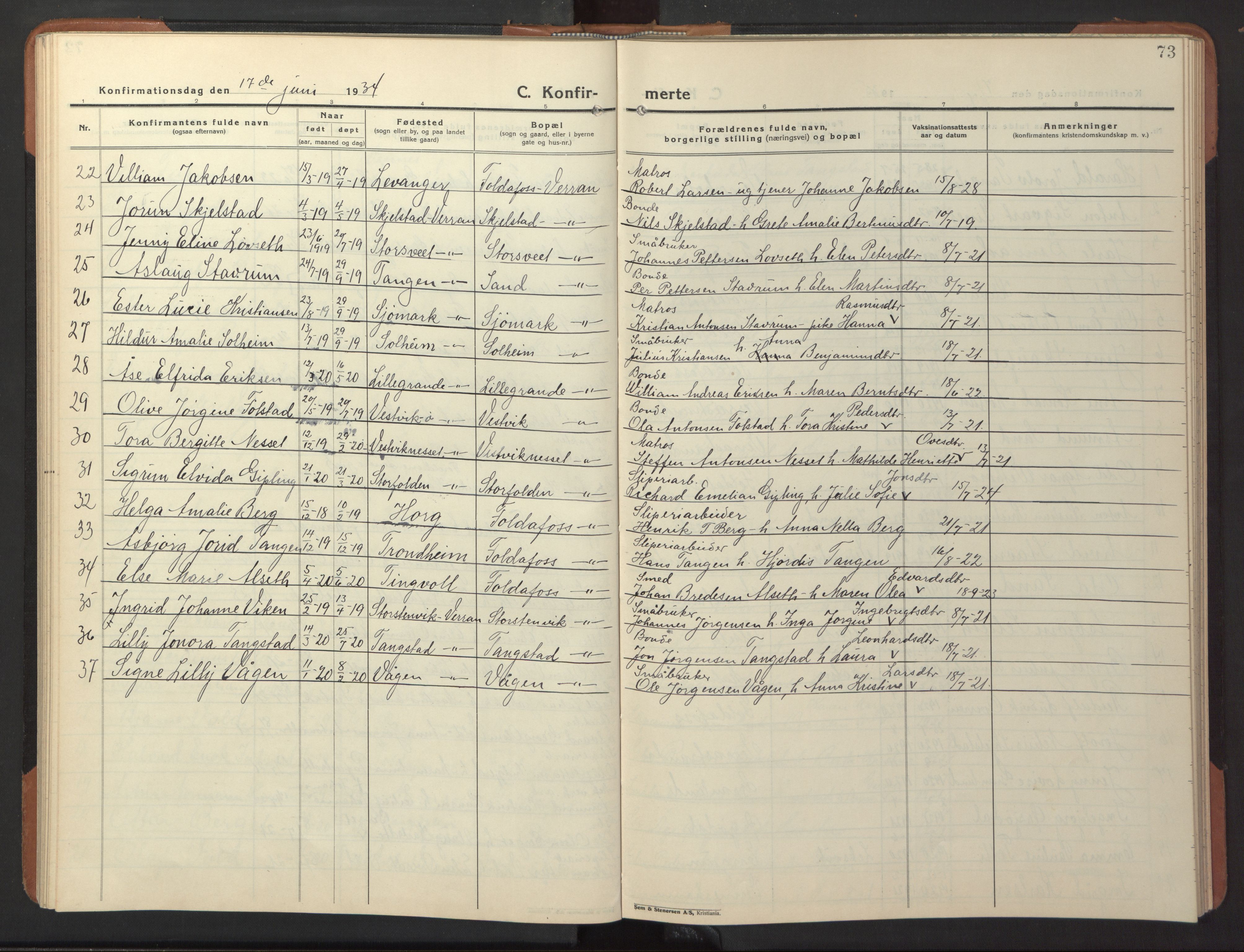 Ministerialprotokoller, klokkerbøker og fødselsregistre - Nord-Trøndelag, SAT/A-1458/744/L0425: Parish register (copy) no. 744C04, 1924-1947, p. 73