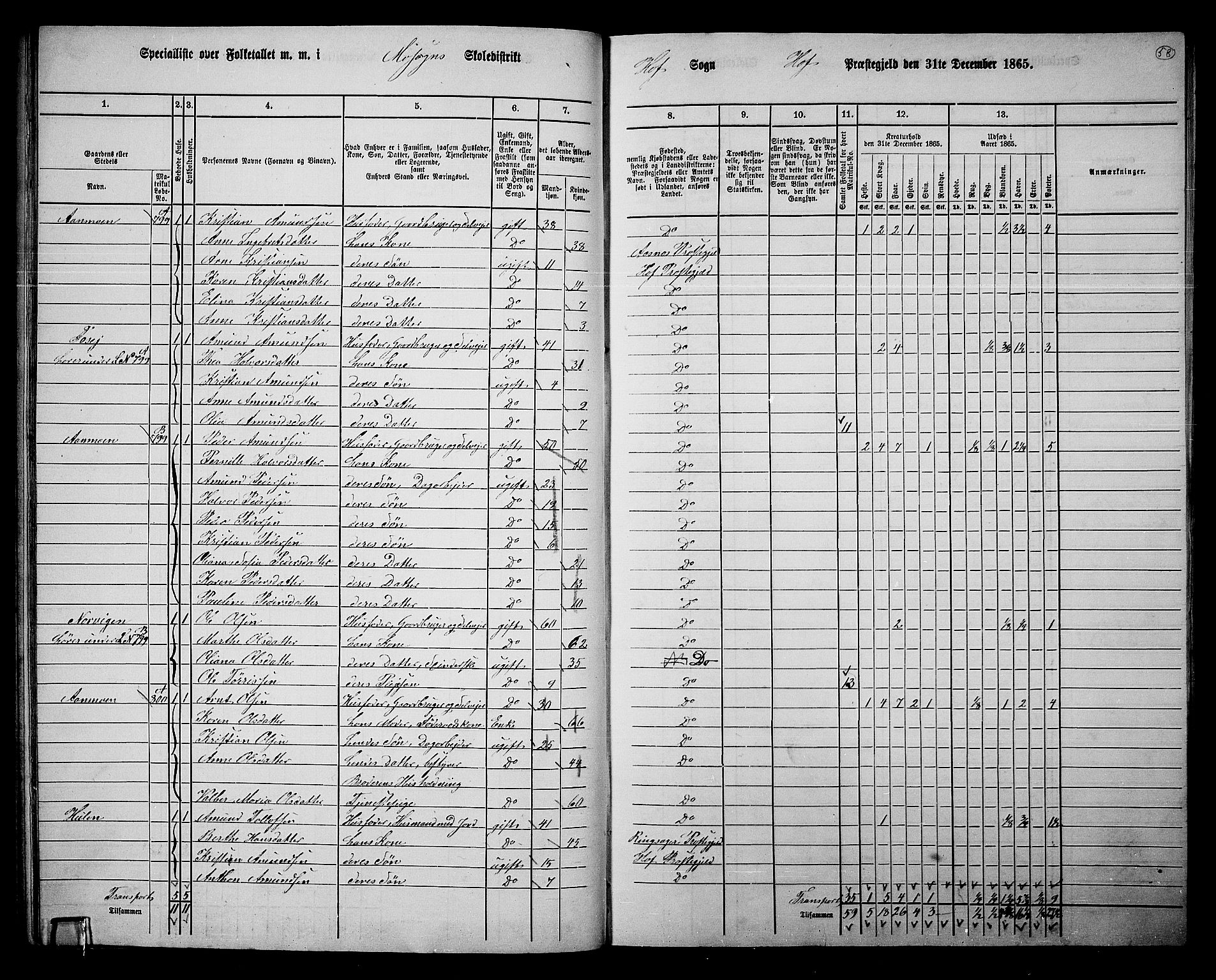 RA, 1865 census for Hof, 1865, p. 54