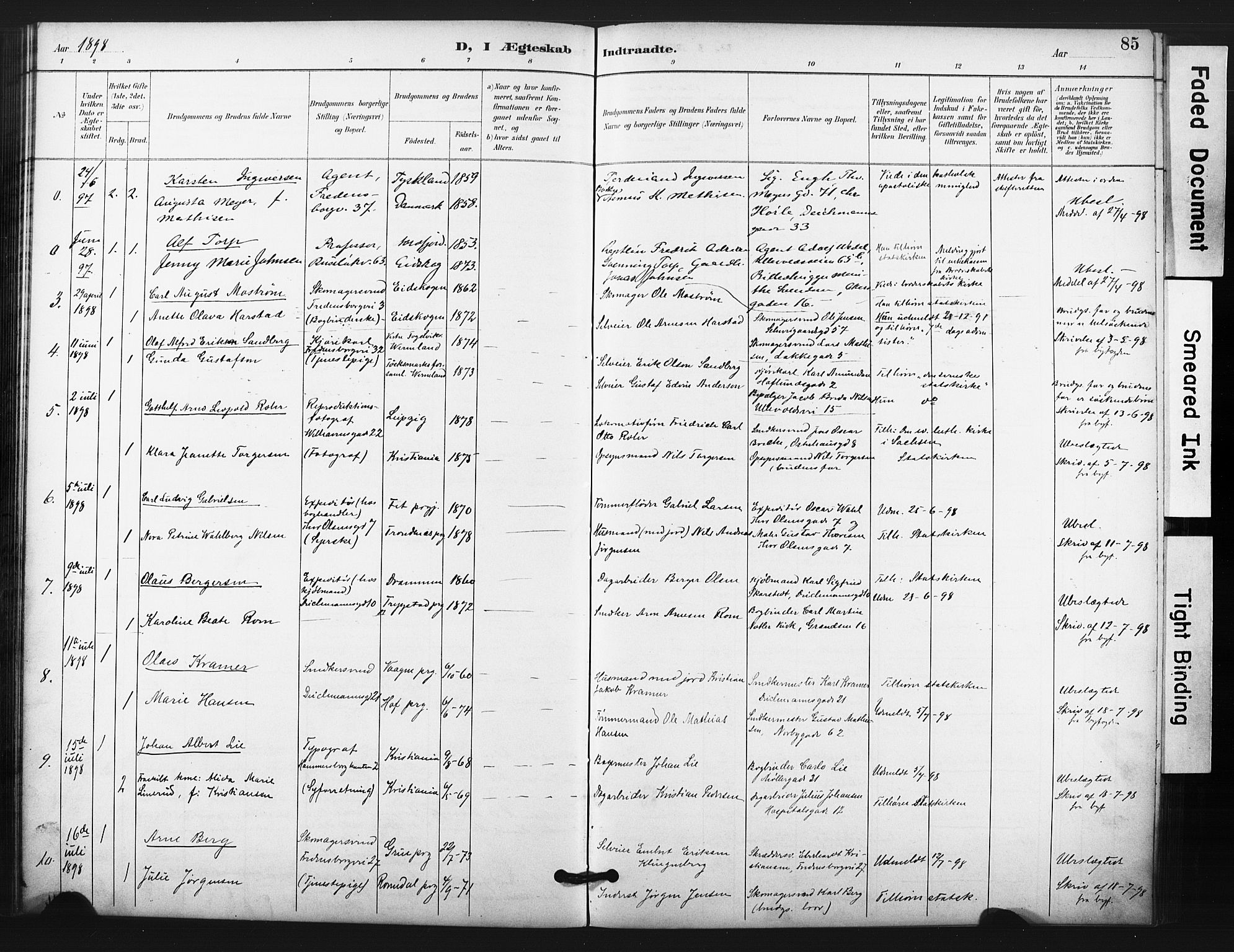 Trefoldighet prestekontor Kirkebøker, SAO/A-10882/F/Fg/L0001: Parish register (official) no. VII 1, 1892-1923, p. 85