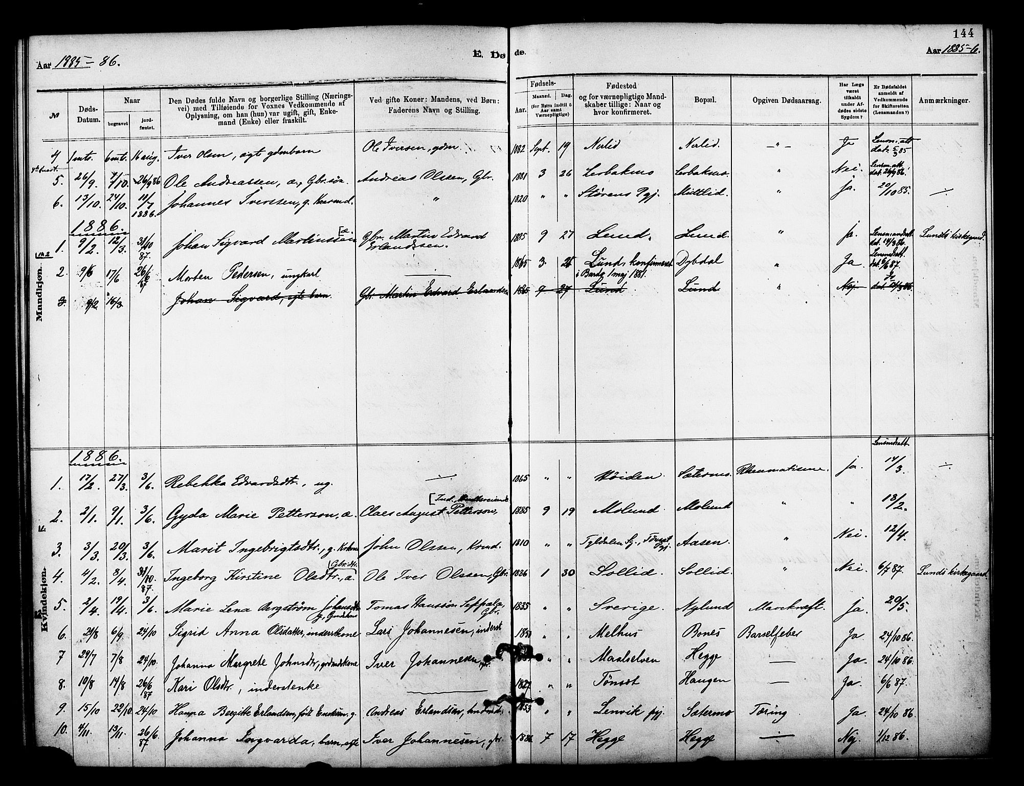 Målselv sokneprestembete, AV/SATØ-S-1311/G/Ga/Gaa/L0009kirke: Parish register (official) no. 9, 1878-1889, p. 144