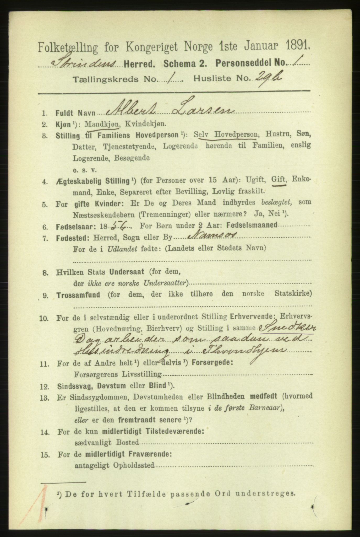 RA, 1891 census for 1660 Strinda, 1891, p. 461