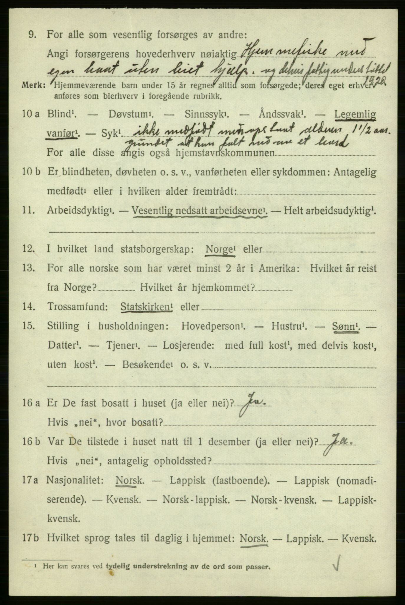 SATØ, 1920 census for Gamvik, 1920, p. 2869