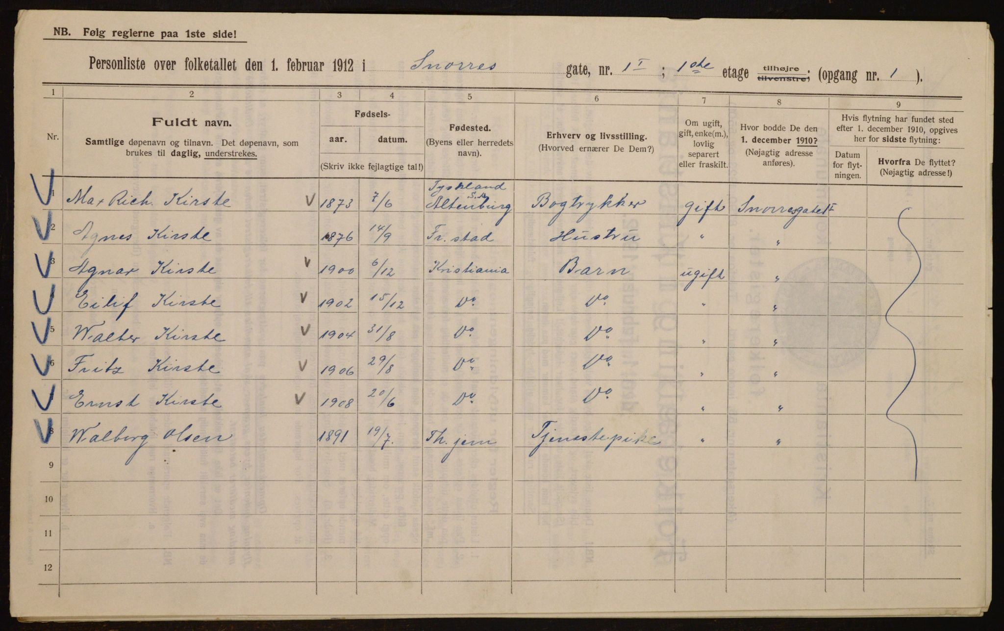 OBA, Municipal Census 1912 for Kristiania, 1912, p. 98413