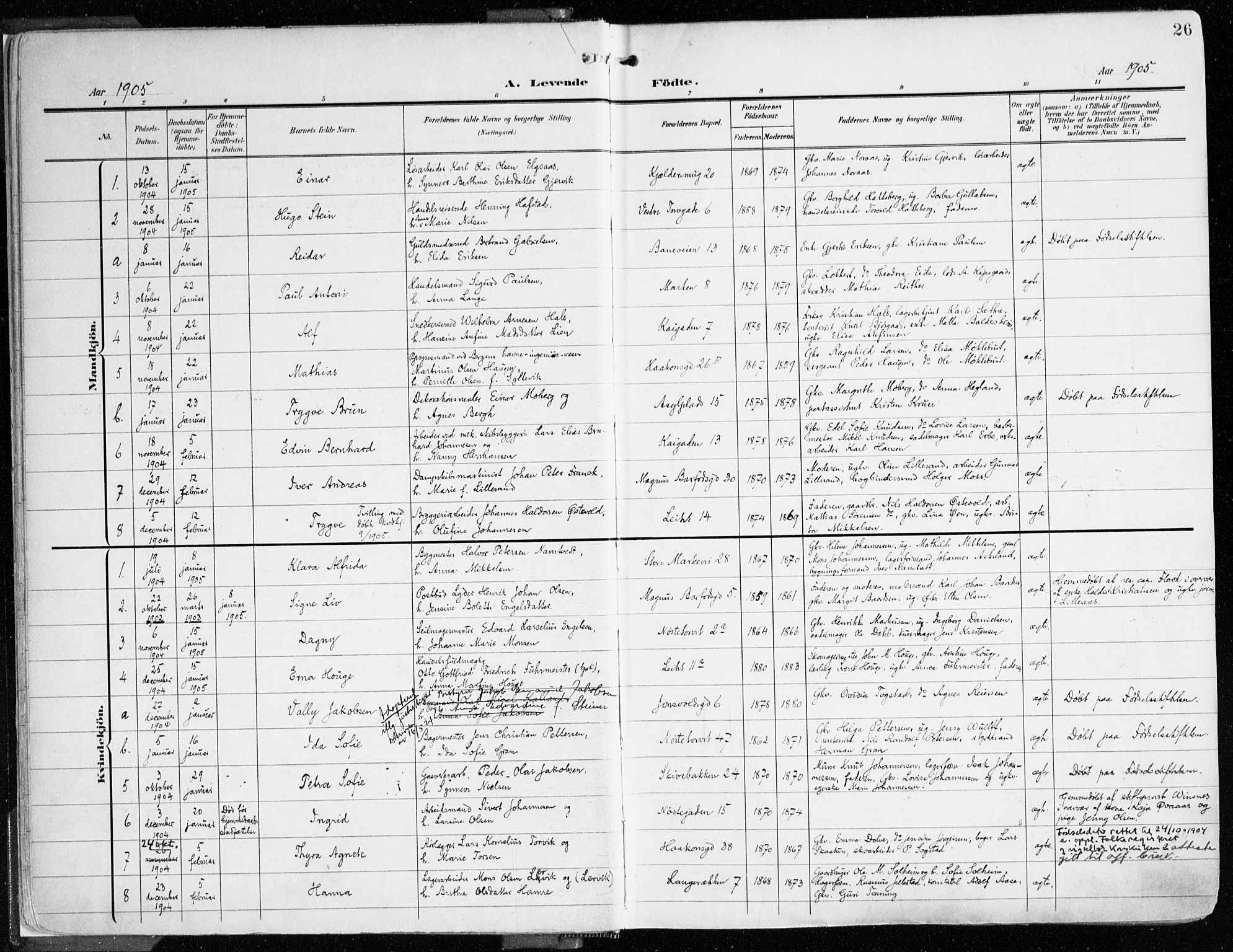 Domkirken sokneprestembete, SAB/A-74801/H/Haa/L0025: Parish register (official) no. B 8, 1903-1925, p. 26