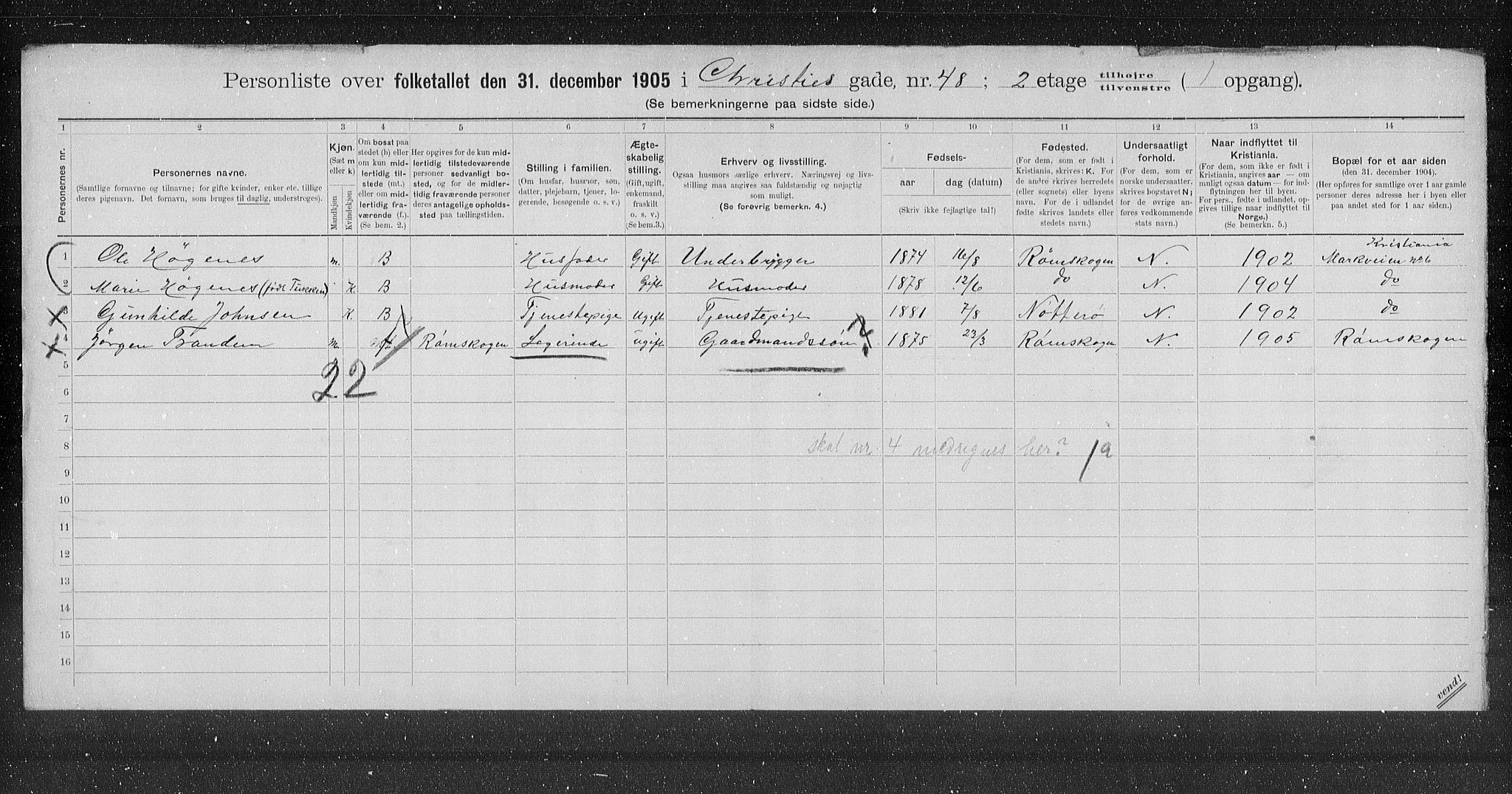 OBA, Municipal Census 1905 for Kristiania, 1905, p. 6687