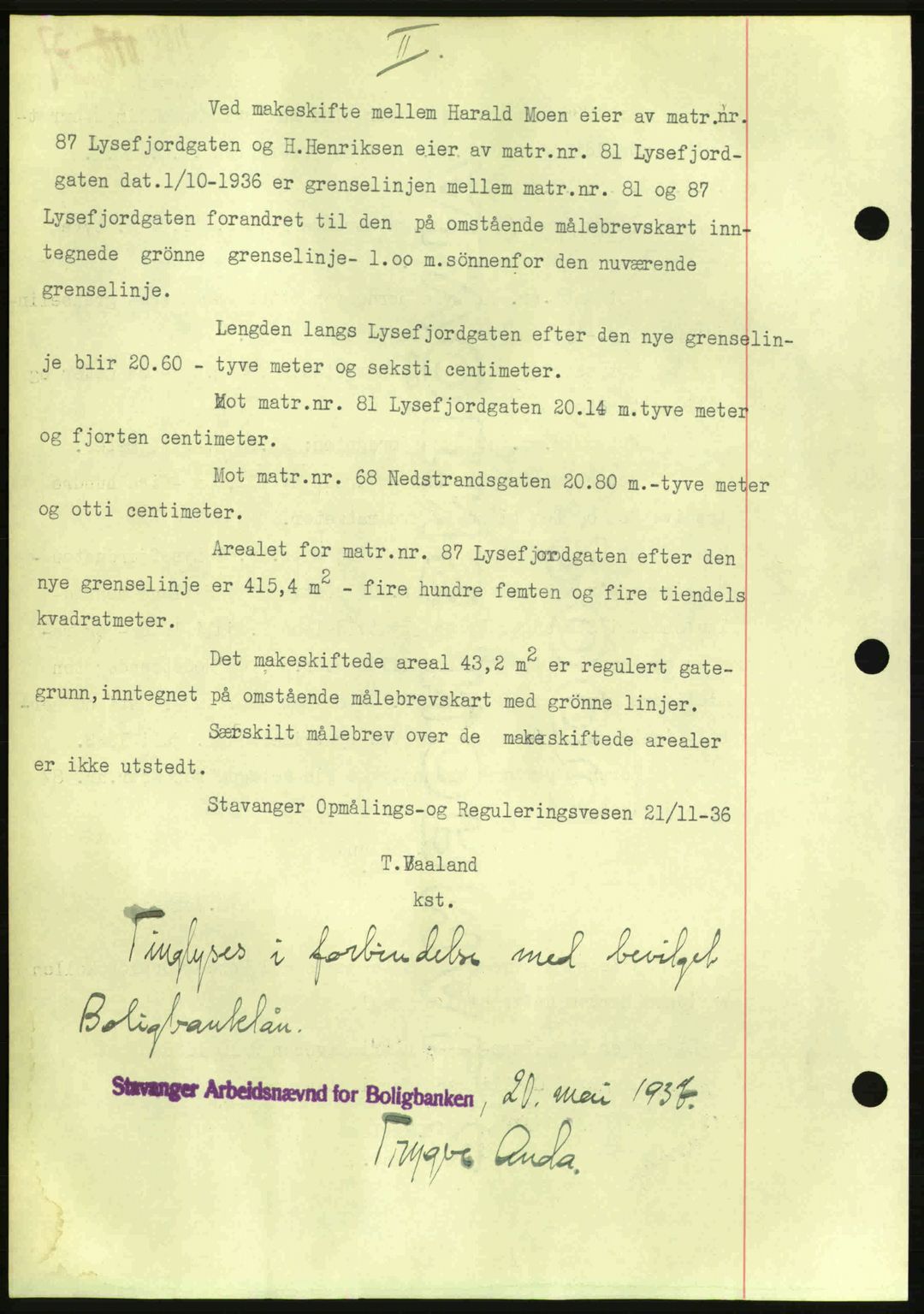 Stavanger byrett, SAST/A-100455/002/G/Gb/L0012: Mortgage book no. A2, 1936-1937, Diary no: : 1180/1937