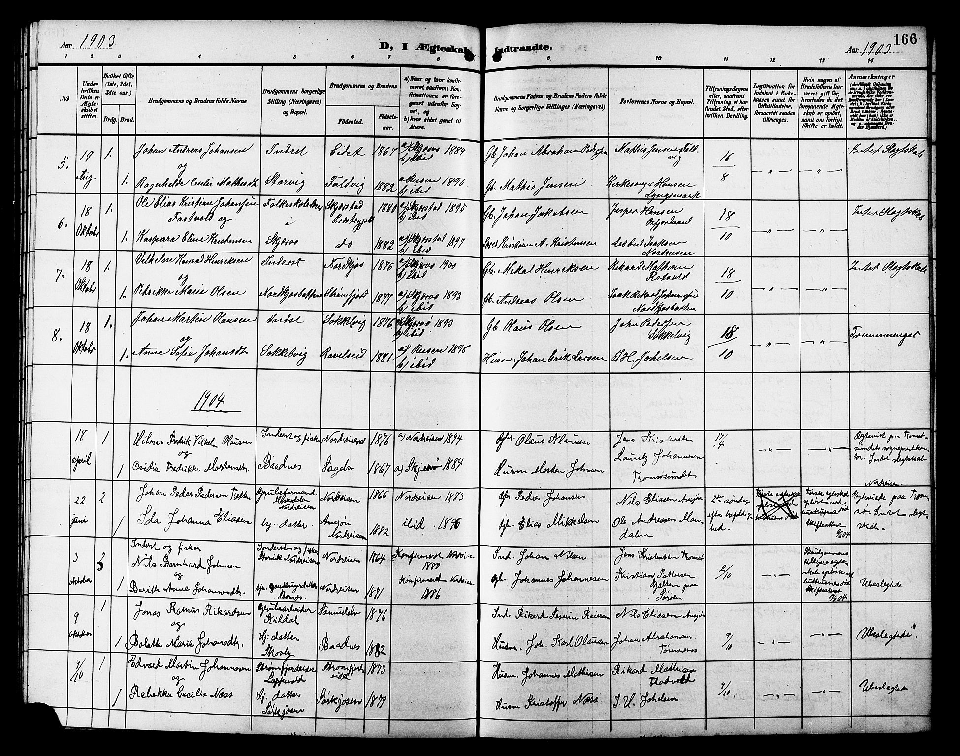 Skjervøy sokneprestkontor, AV/SATØ-S-1300/H/Ha/Hab/L0021klokker: Parish register (copy) no. 21, 1893-1910, p. 166
