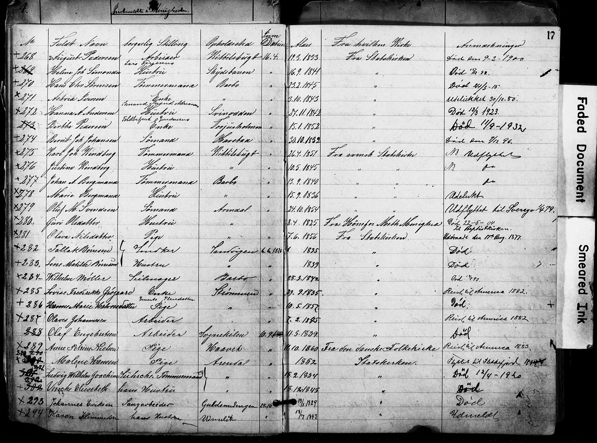 Metodistmenigheten, Arendal, AV/SAK-1292-0011/F/Fa/L0001: Dissenter register no. F-2, 1867-1879, p. 17