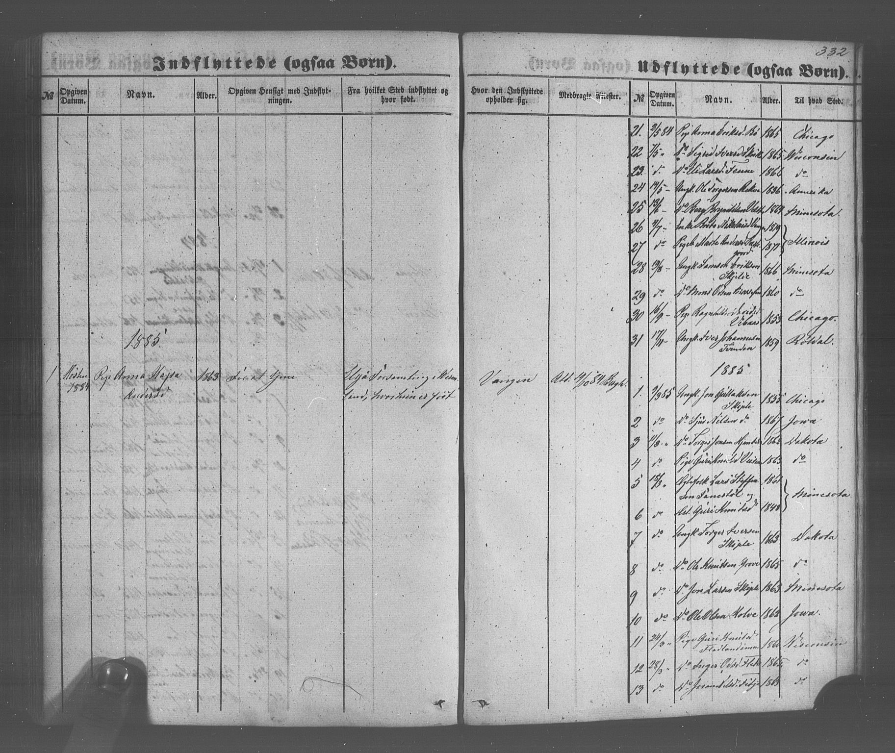 Voss sokneprestembete, SAB/A-79001/H/Haa: Parish register (official) no. A 20, 1855-1886, p. 332