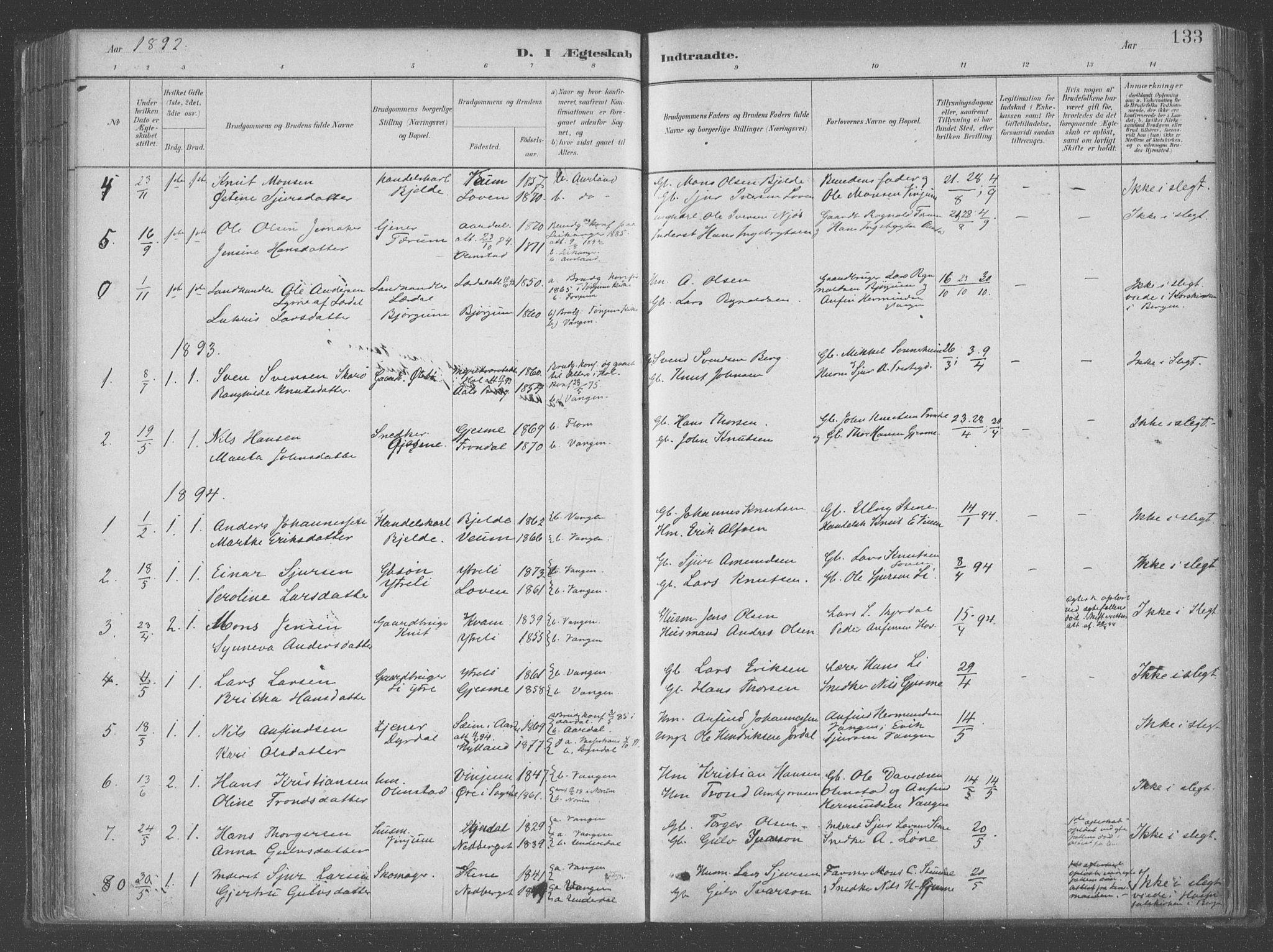 Aurland sokneprestembete, SAB/A-99937/H/Ha/Hab/L0001: Parish register (official) no. B  1, 1880-1909, p. 133