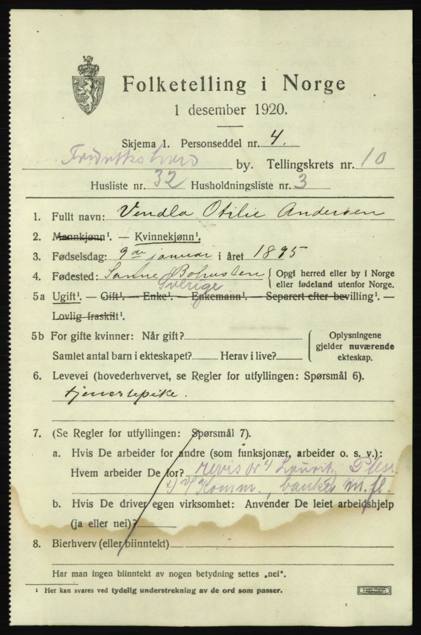 SAO, 1920 census for Fredrikshald, 1920, p. 18447