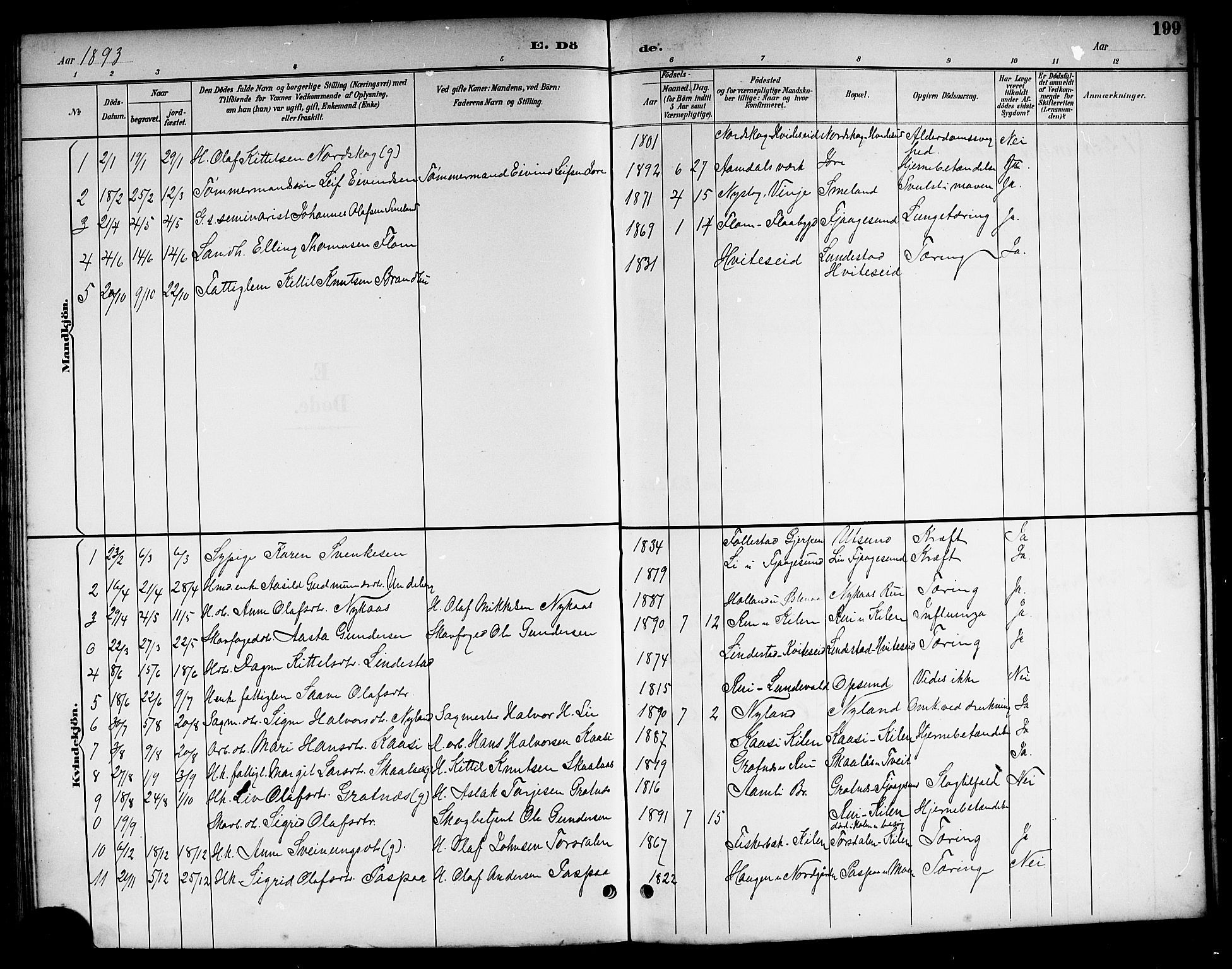 Kviteseid kirkebøker, AV/SAKO-A-276/G/Ga/L0002: Parish register (copy) no. I 2, 1893-1918, p. 199