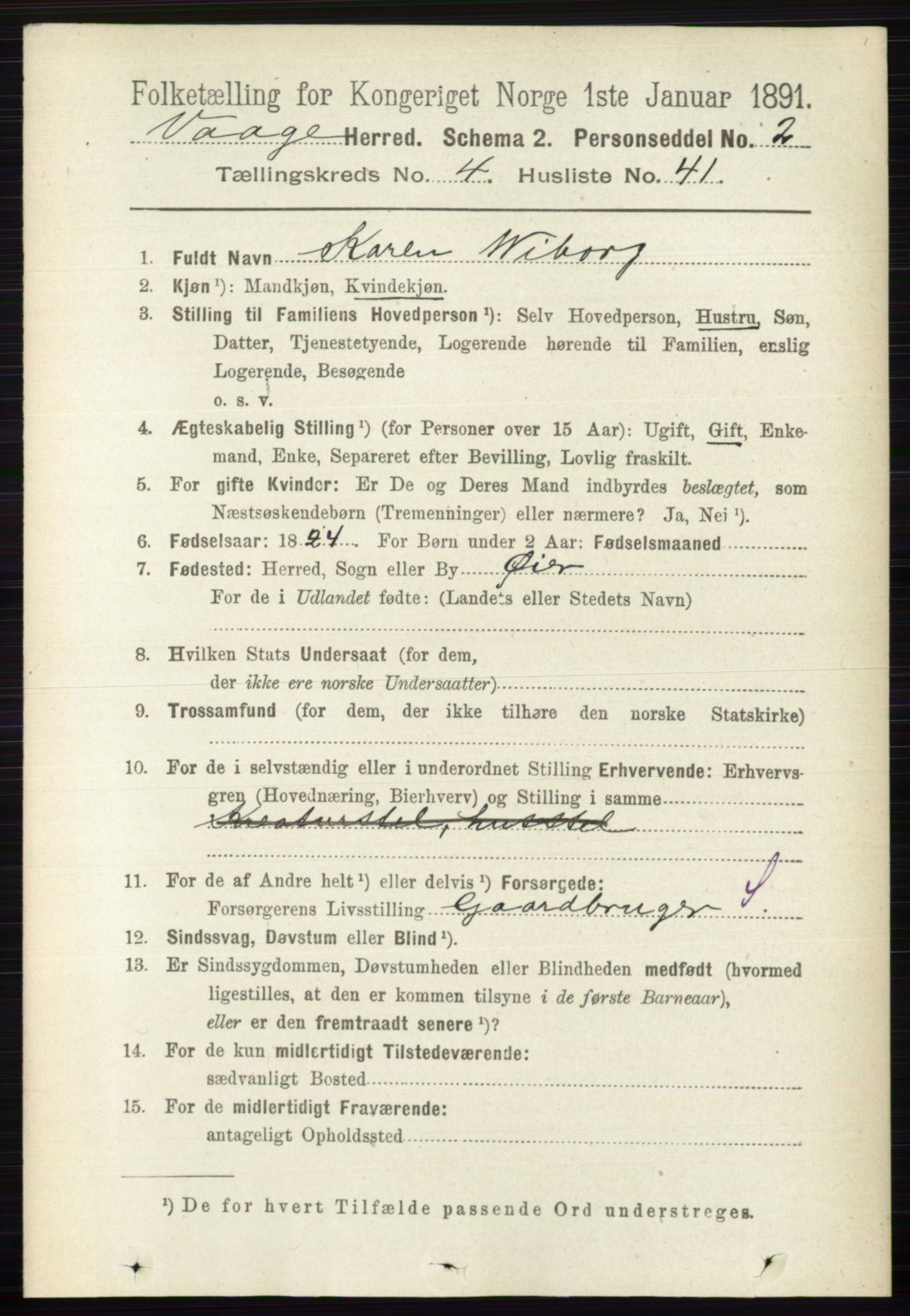 RA, 1891 census for 0515 Vågå, 1891, p. 2966