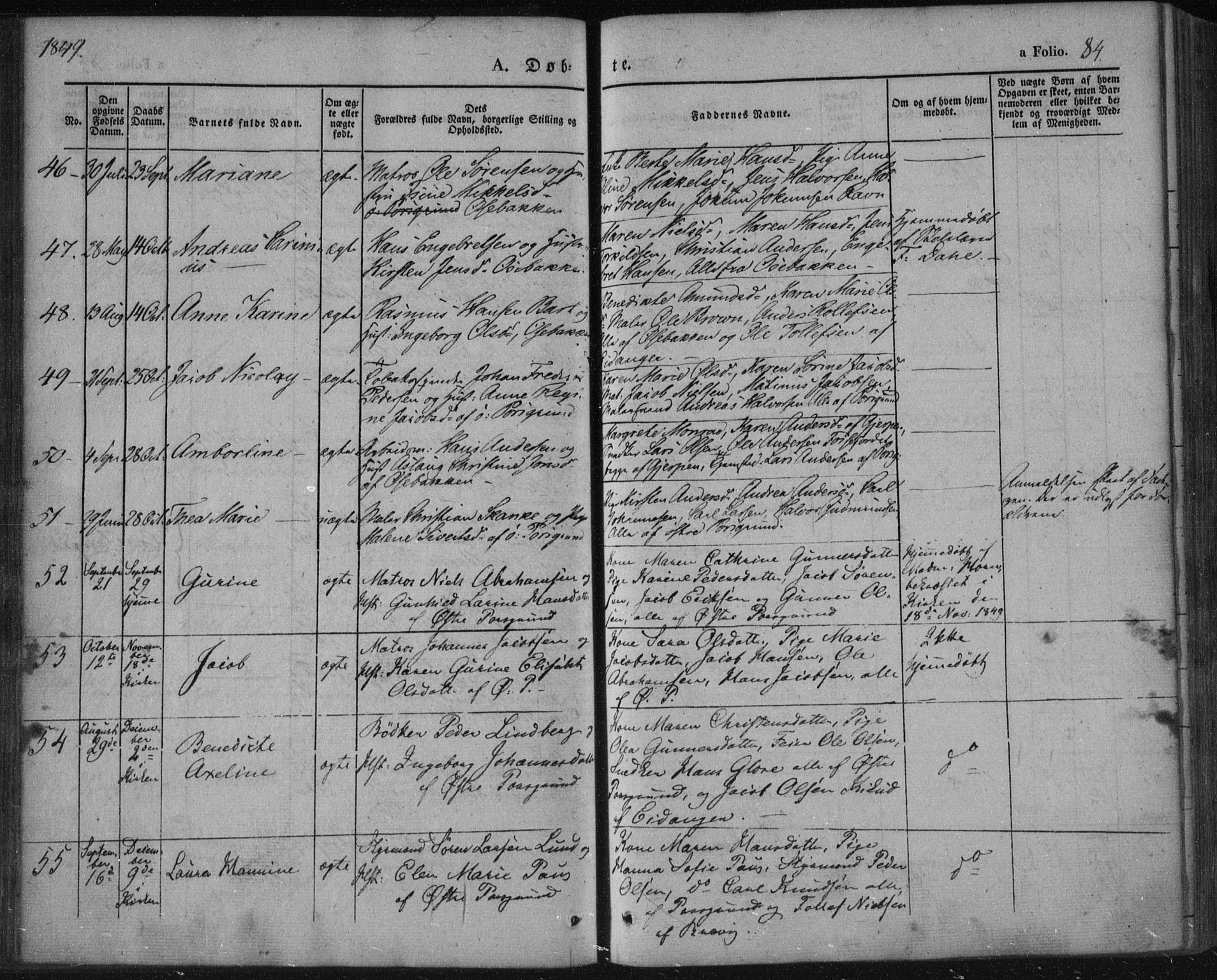 Porsgrunn kirkebøker , SAKO/A-104/F/Fa/L0006: Parish register (official) no. 6, 1841-1857, p. 84
