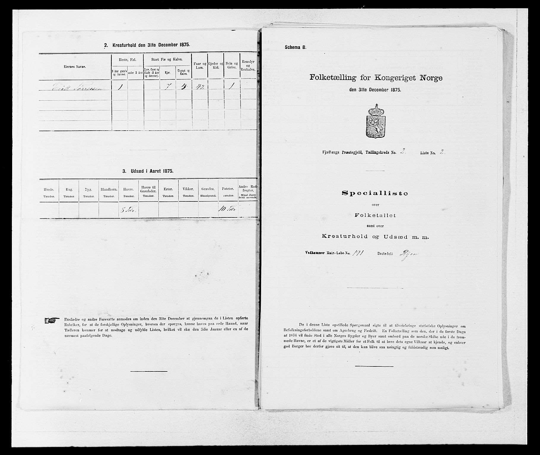 SAB, 1875 census for 1213P Fjelberg, 1875, p. 129