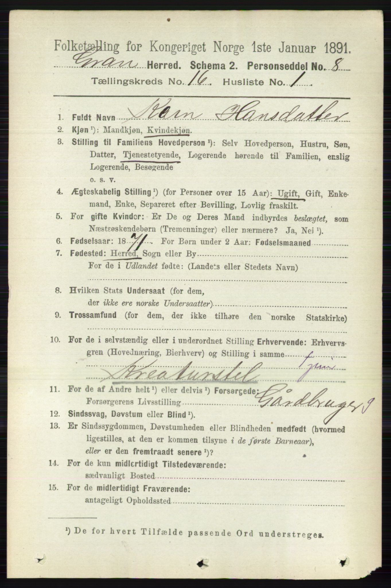 RA, 1891 census for 0534 Gran, 1891, p. 8111