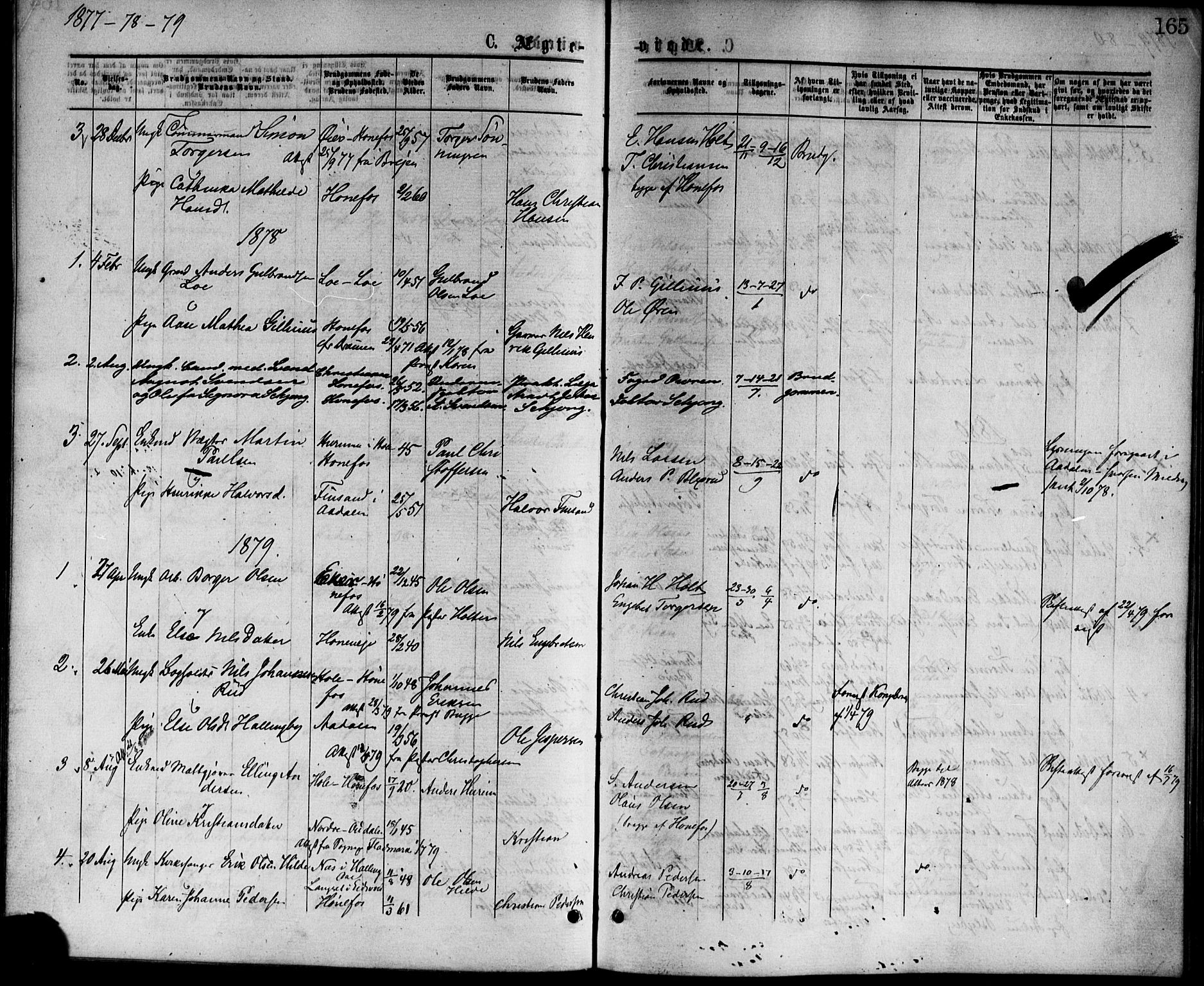 Hønefoss kirkebøker, AV/SAKO-A-609/F/Fa/L0001: Parish register (official) no. 1, 1875-1887, p. 165